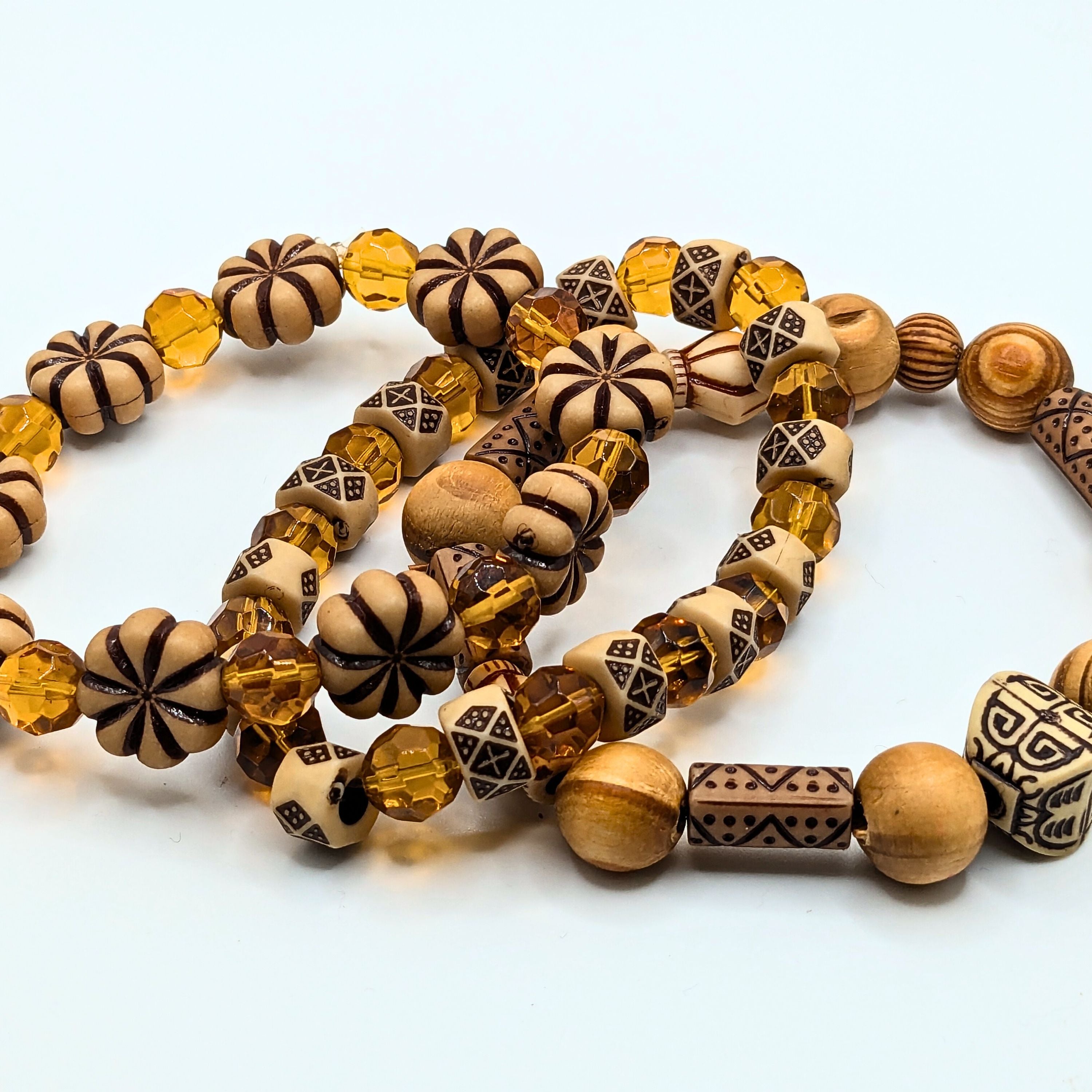 Brown Honey Beaded Bracelets for Women Jewelry Boho Beaded 3 Stacked Set image 2