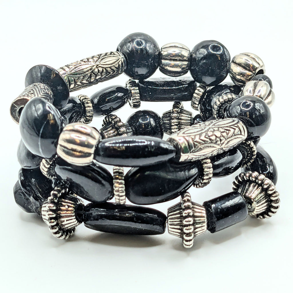 Black Beaded Bracelets for Women Jewelry Boho Beaded 3 Stacked Set image 1