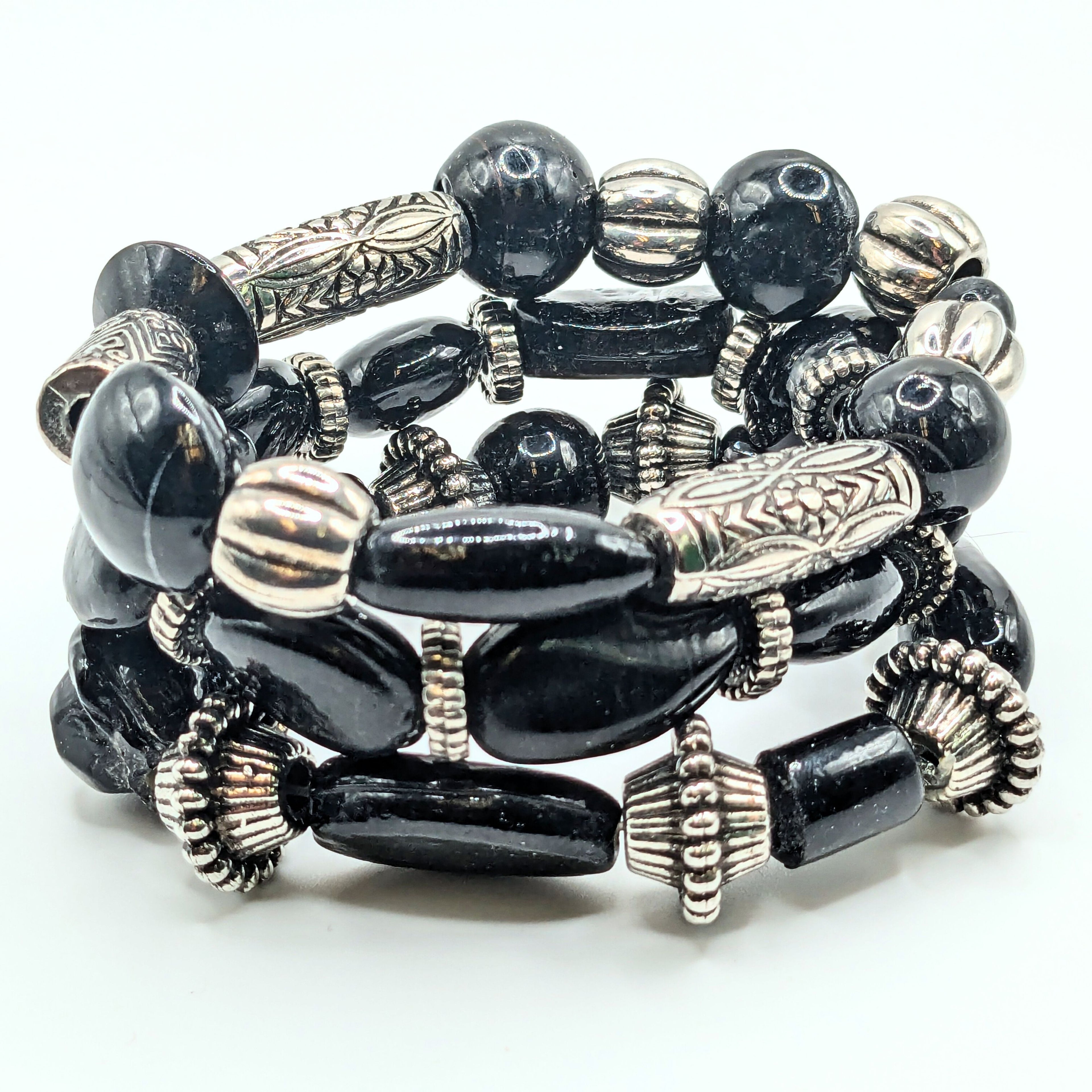 Black Beaded Bracelets for Women Jewelry Boho Beaded 3 Stacked Set image 1