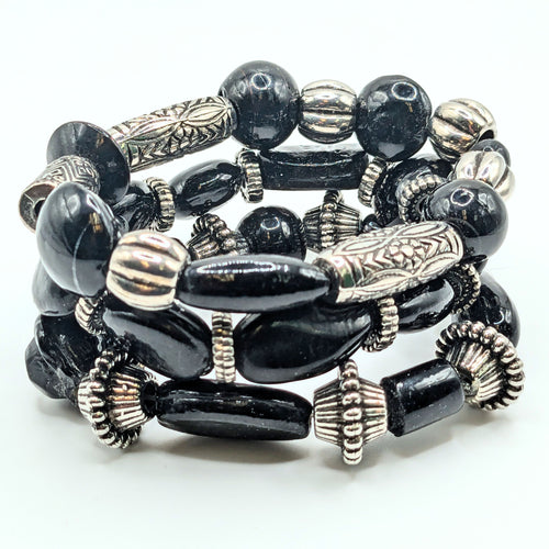 Black Beaded Bracelets for Women Jewelry Boho Beaded 3 Stacked Set image 1