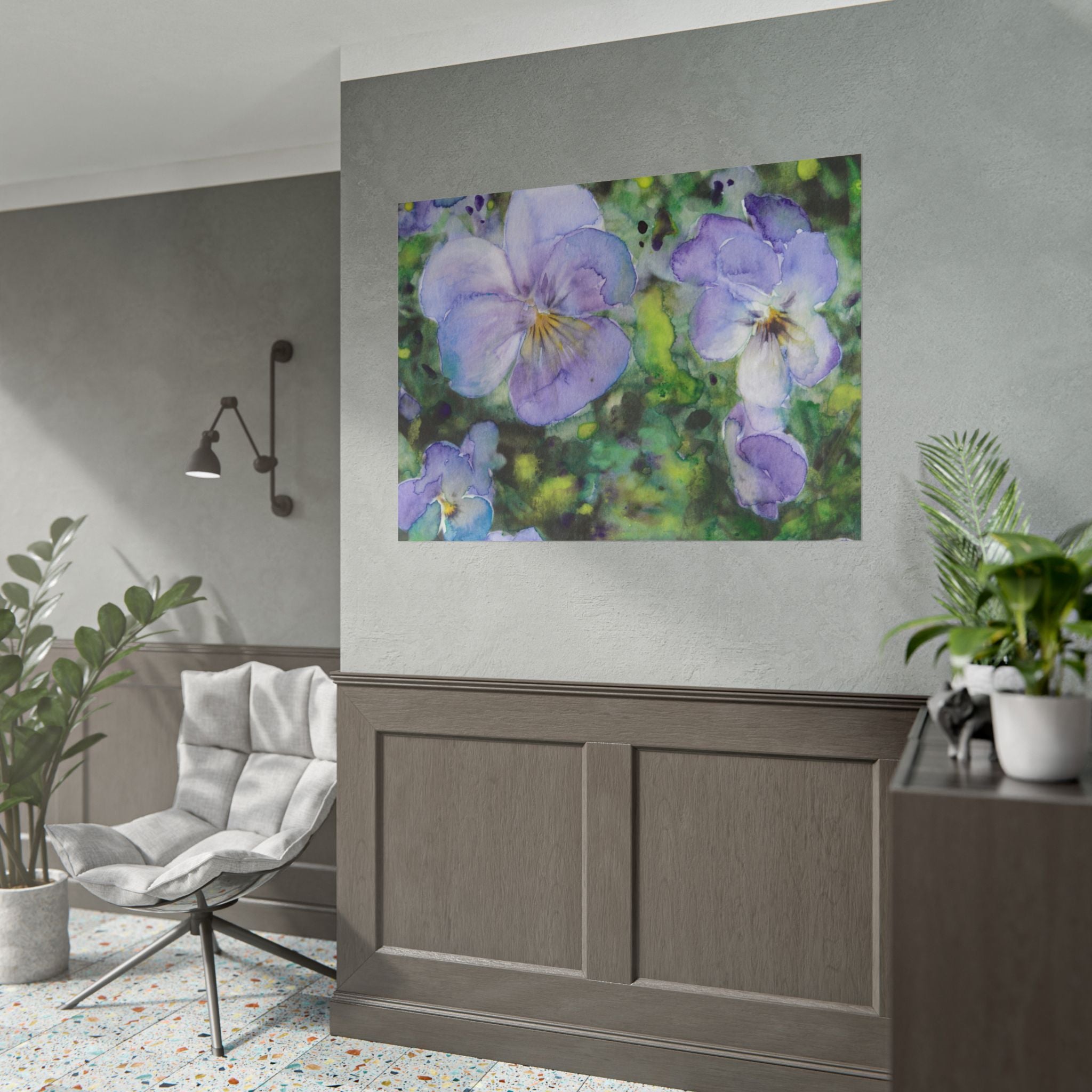Blue and Purple Pansy Watercolor Poster, Floral Wall Art, Summer Flower Garden Print, Botanical Home Decor, Gardener Gift