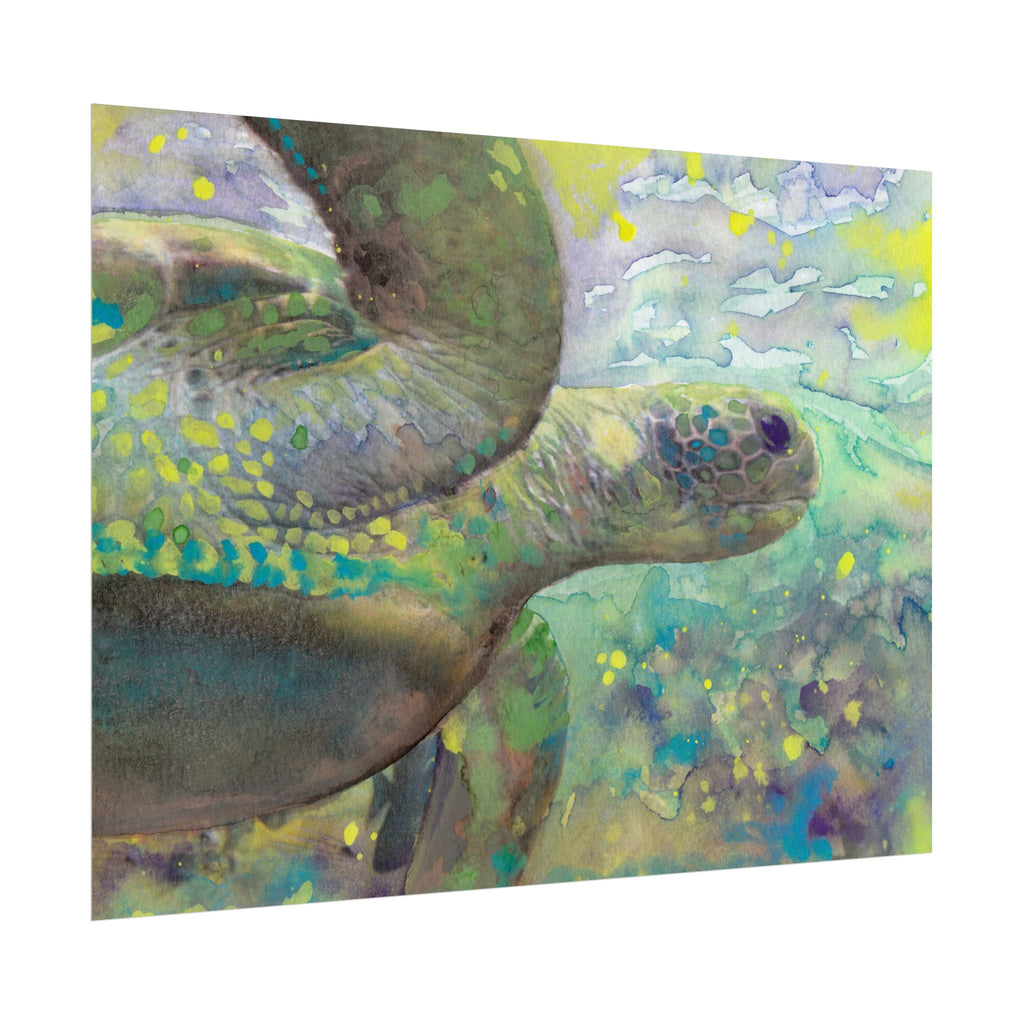 Tropical Sea Turtle Watercolor Poster, Underwater Turtle Wall Art, Ocean Fine Art Print, Tropical Beach Decor, Sea Life Gift