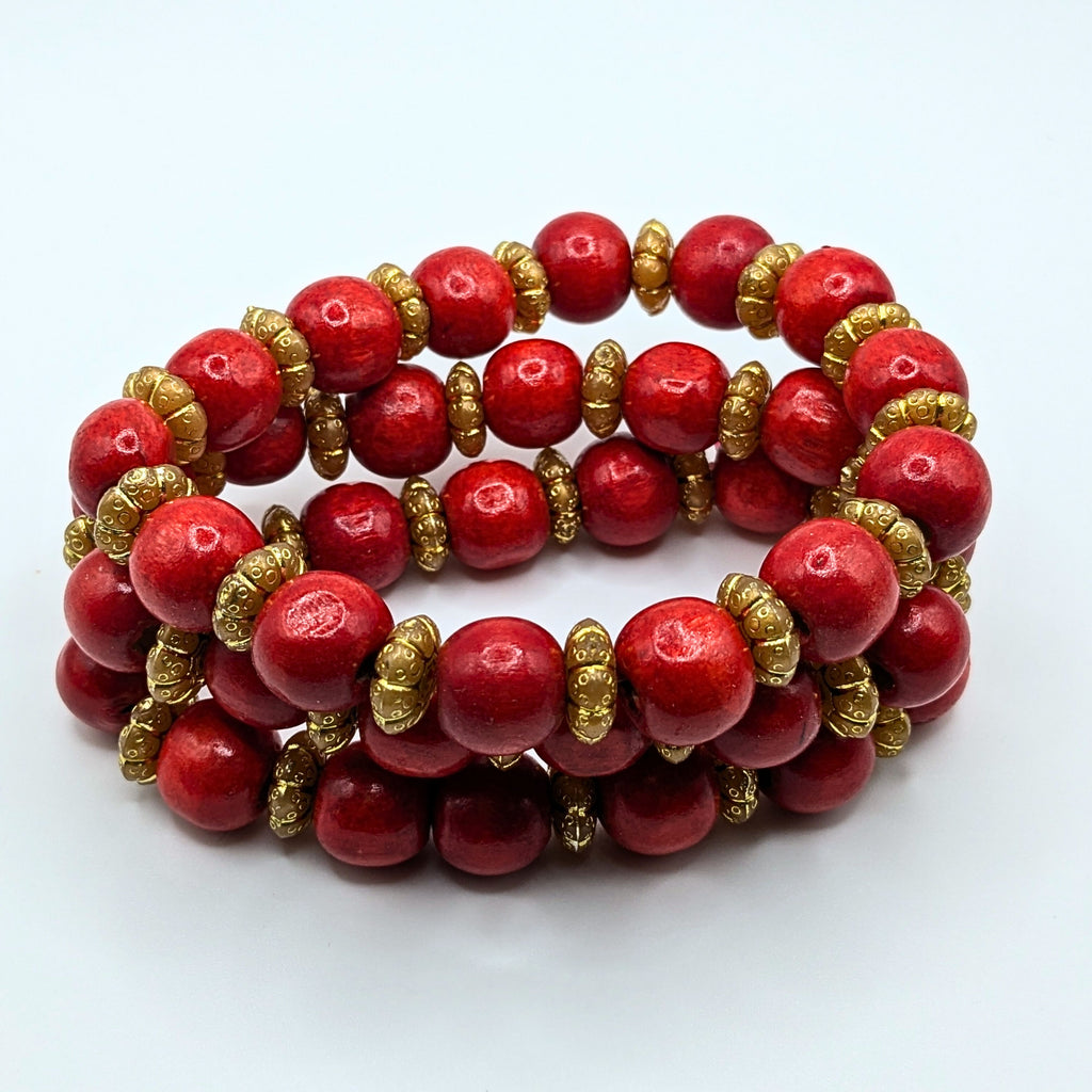 Red Beaded Bracelets for Women Jewelry Boho Beaded 3 Stacked Set image 1