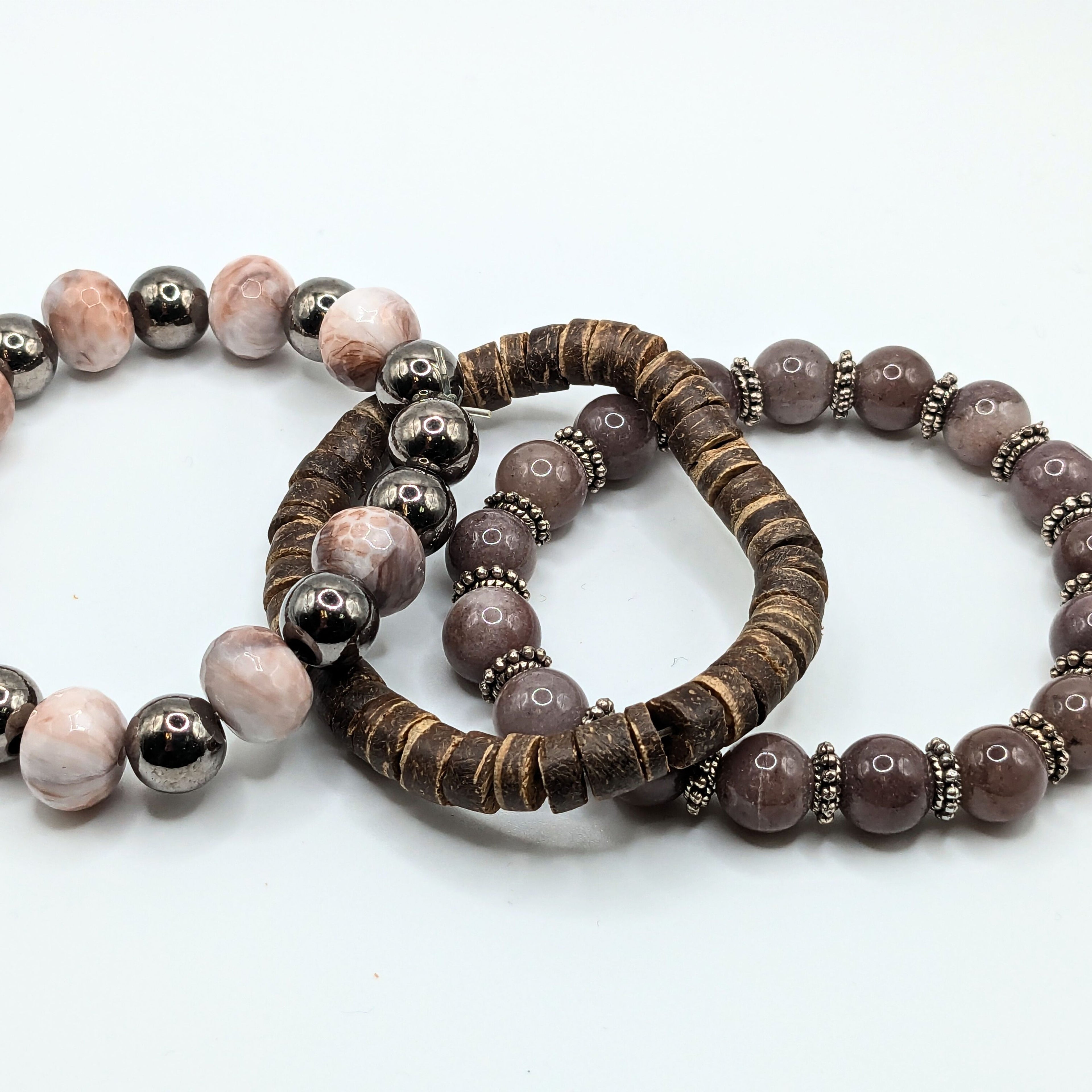 Neutral Beaded Bracelets for Women Jewelry Boho Beaded 3 Stacked Set image 1