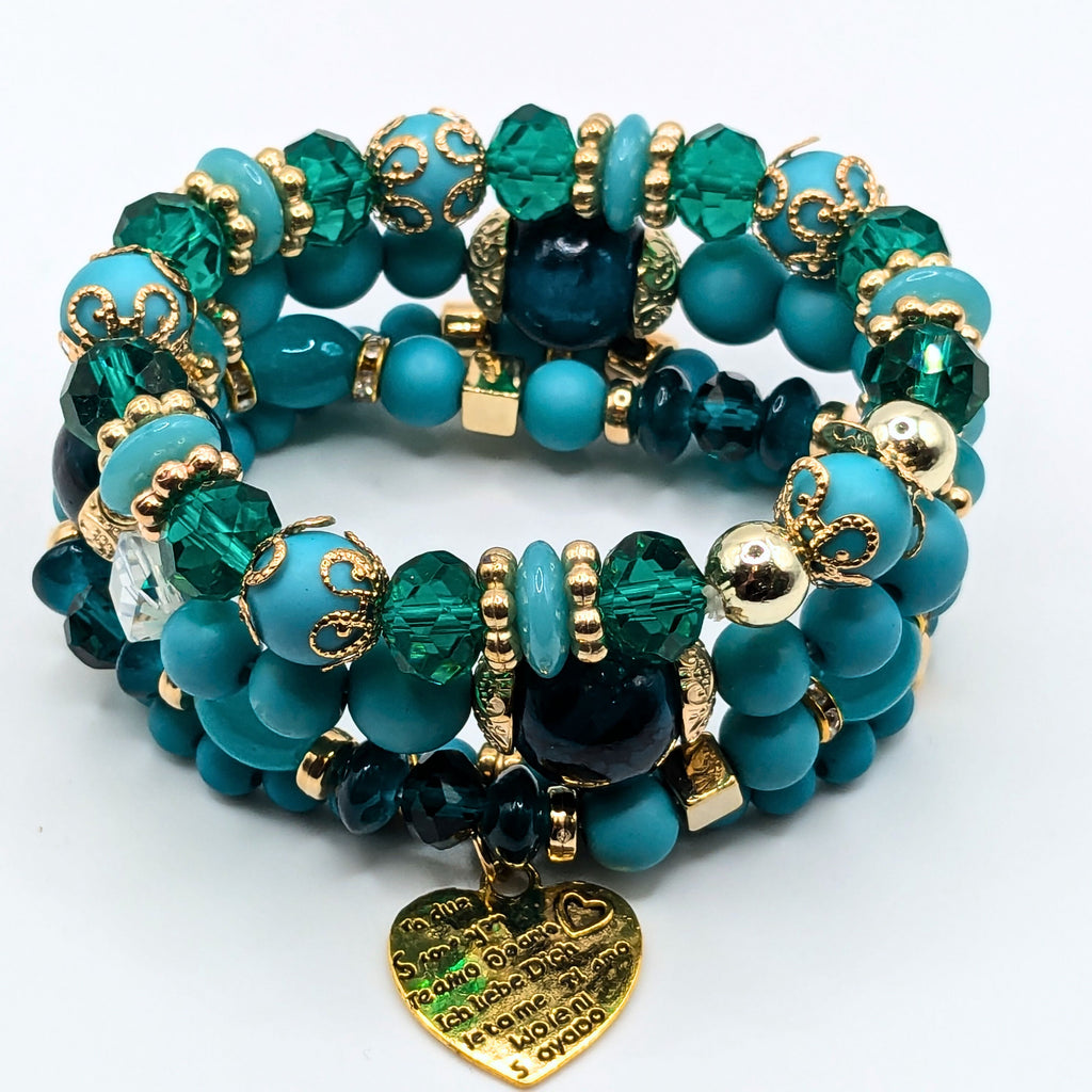 Teal Beaded Bracelets for Women Jewelry Boho Beaded 4 Stacked Set image 3