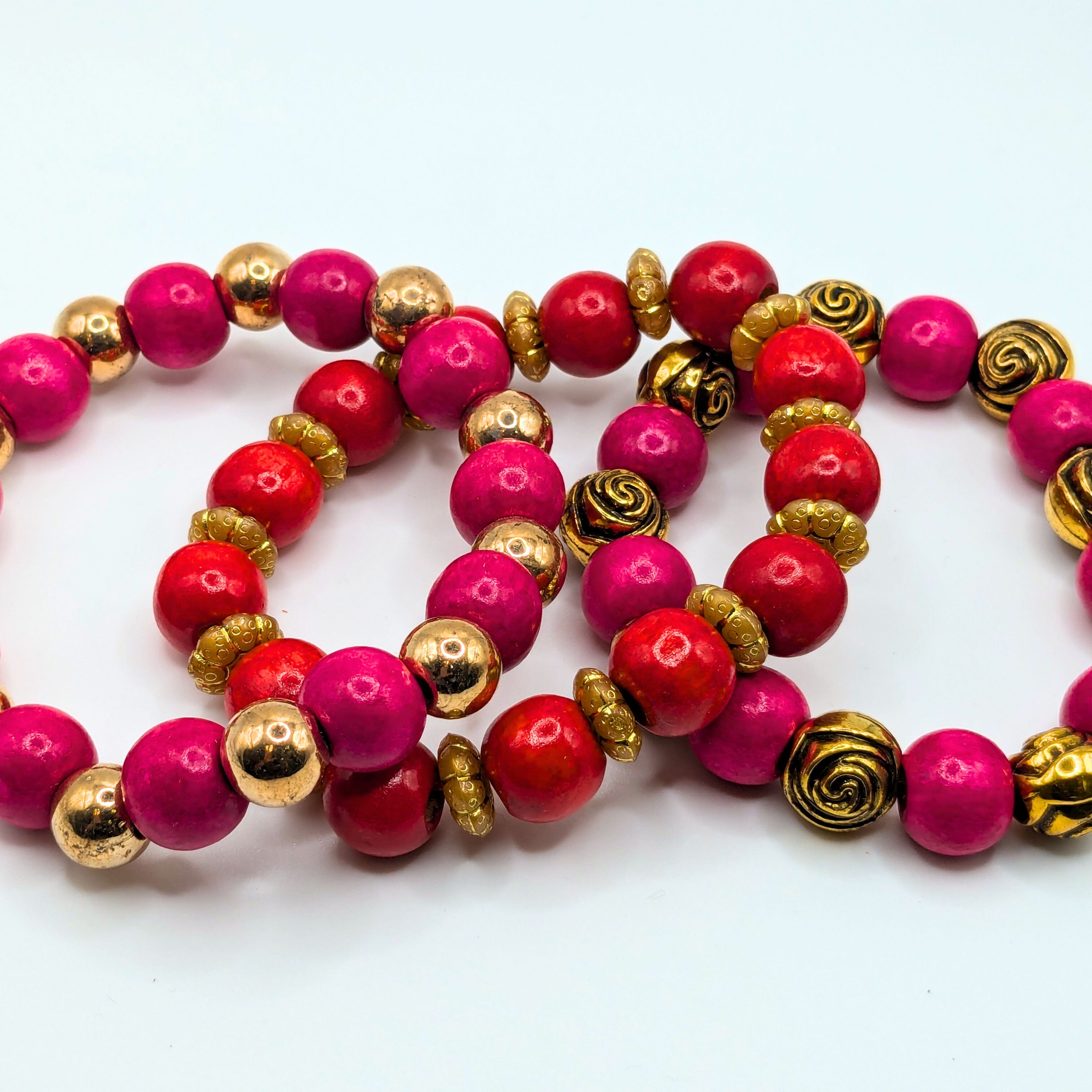 Hot Pink Beaded Bracelets for Women Jewelry Boho Beaded 3 Stacked Set image 3