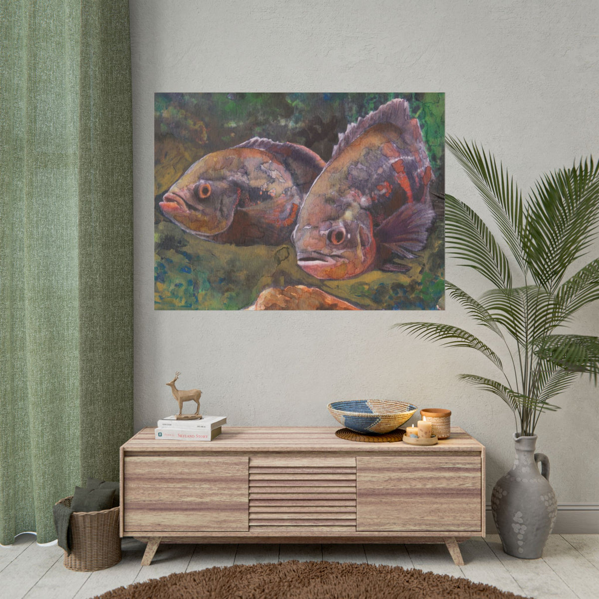 Oscar Fish Wall Art, Purple Oscar Fish Watercolor Poster, Two Fish Art Print, Aquarium Wall Decor, Tropical Fish Artwork