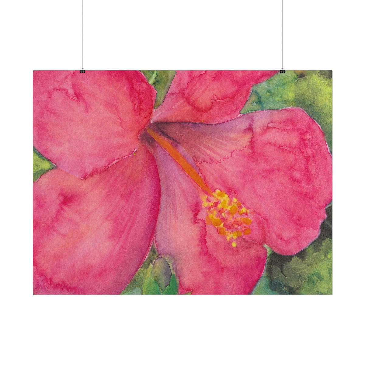Pink Hibiscus Watercolor Art Print, Tropical Flower Wall Art, Pink Floral Botanical Poster, Vibrant Nature Artwork, Fine Art Decor