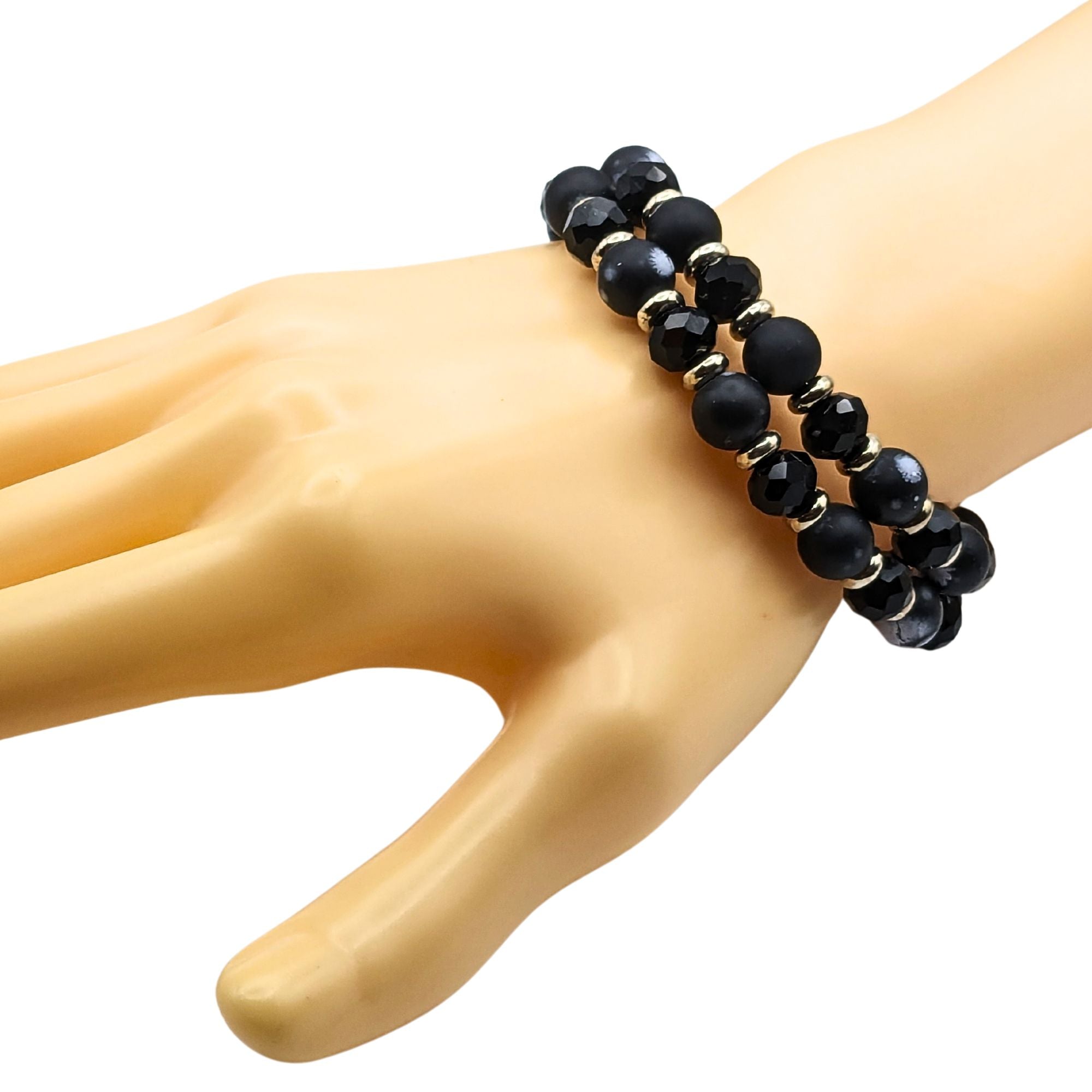 Satin Black Beaded Cuff Bracelet image 0