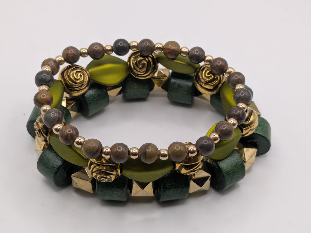 Green Beaded Bracelets for Women Jewelry Boho Beaded 3 Stacked Set image 4