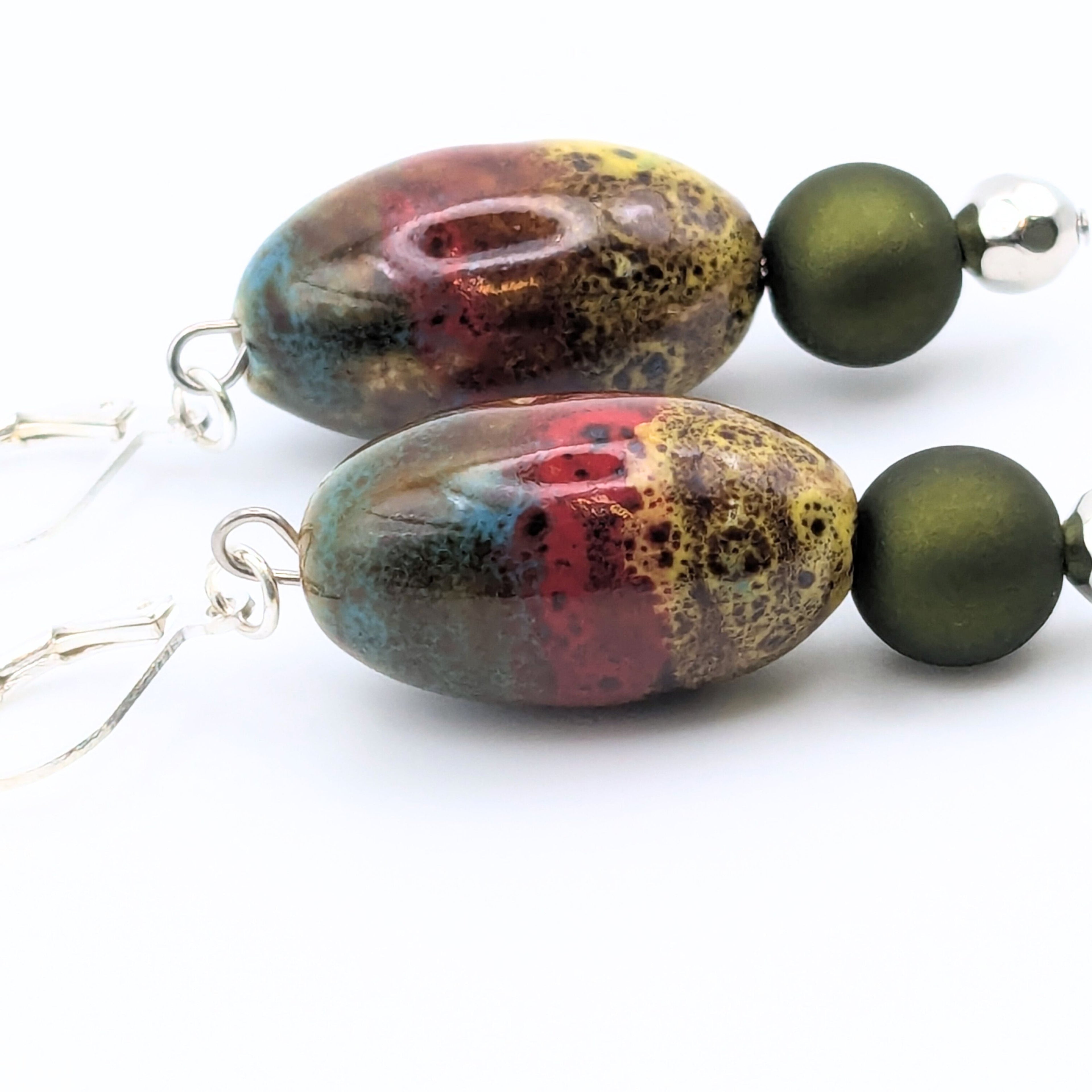Green and Yellow Ceramic Dangle Earrings image 2