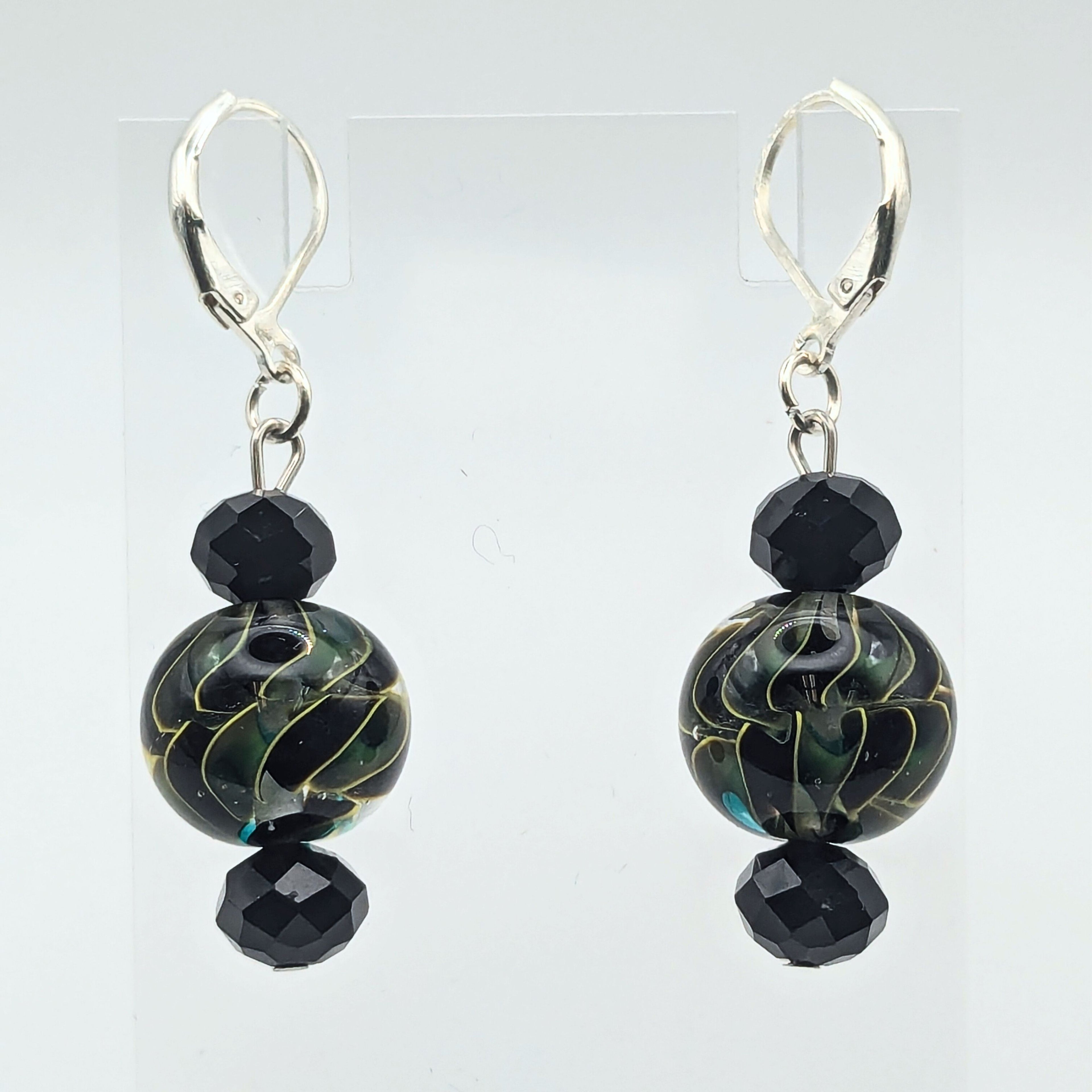 Green And Black Swirl Dangle Earrings image 1