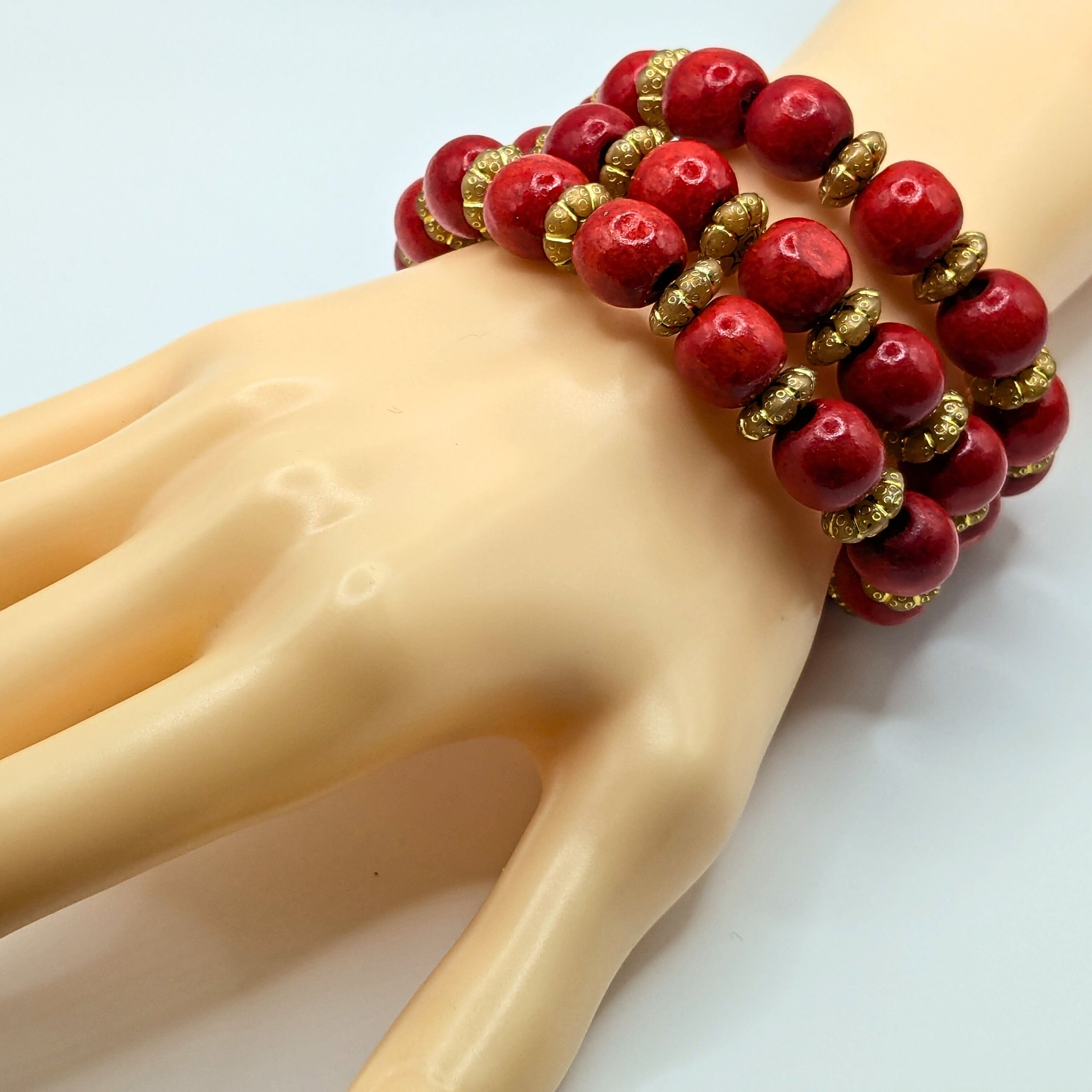 Red Beaded Bracelets for Women Jewelry Boho Beaded 3 Stacked Set image 0