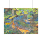 Koi Fish Pond Watercolor Art Print, Orange Koi & Lily Pad Wall Art, Japanese Inspired Fish Poster, Blue Green Nature Artwork