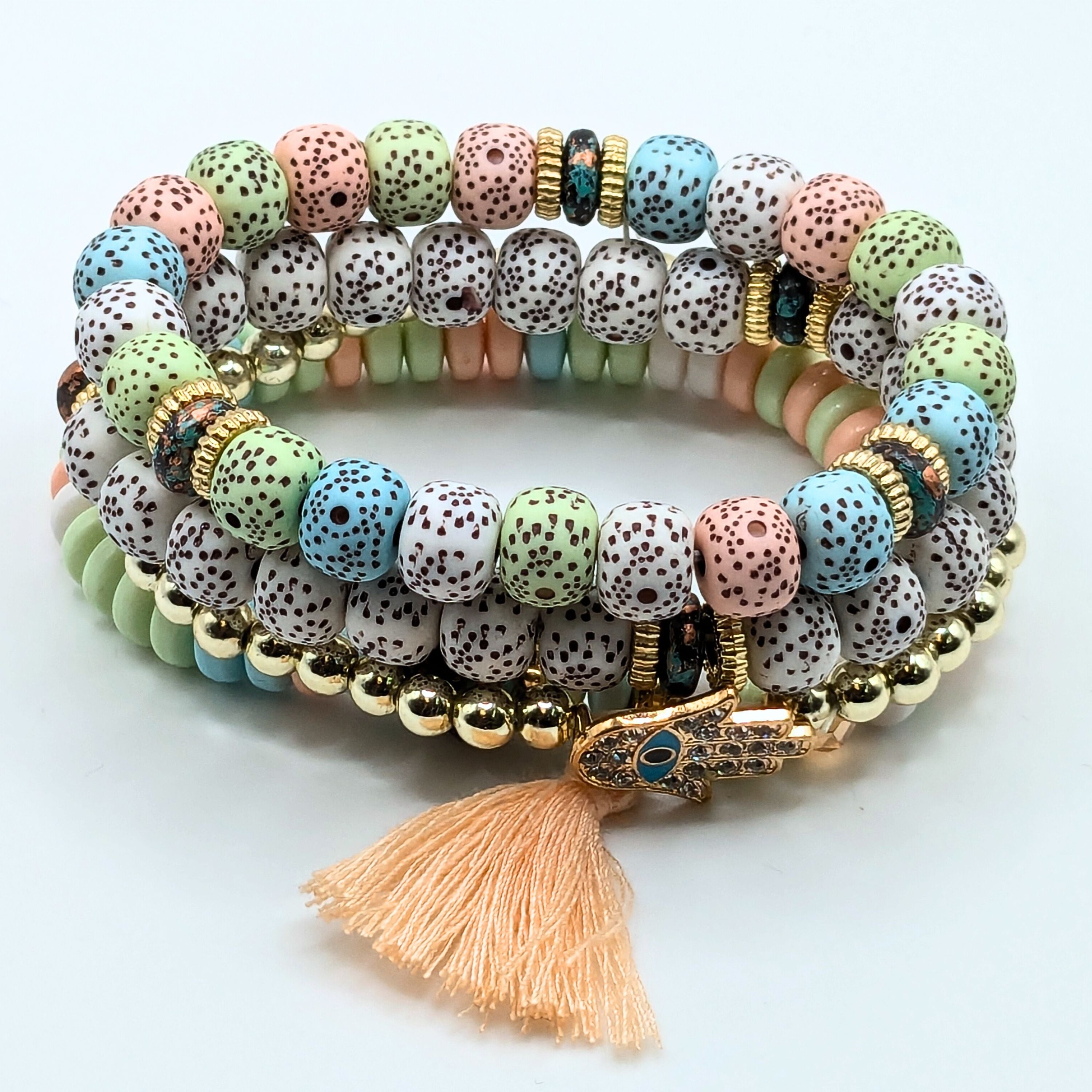 Pastel Beaded Bracelets for Women Jewelry Boho Beaded 4 Stacked Set image 0