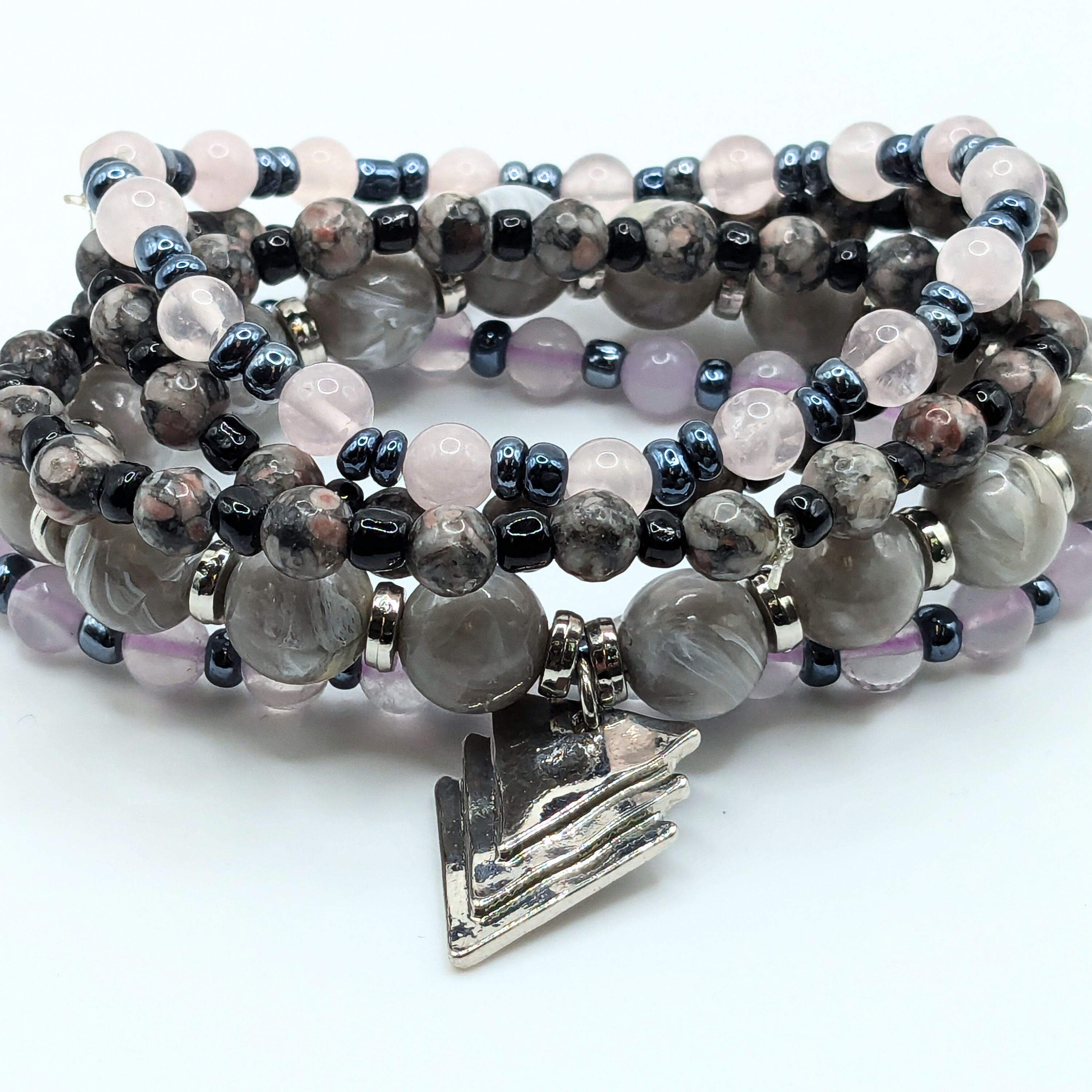 Gemstone Beaded Bracelets for Women Jewelry Boho Beaded 5 Stacked Set image 2
