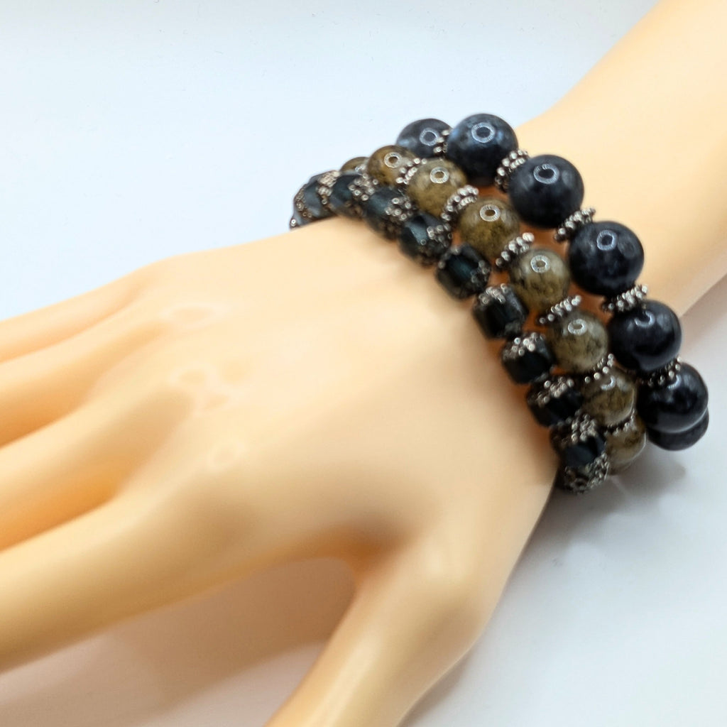 Grey Mix Beaded Bracelets for Women Jewelry Boho Beaded 3 Stacked Set image 1