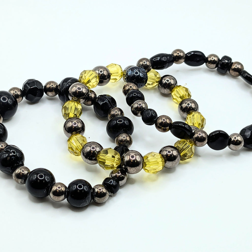 Black Mix Beaded Bracelets for Women Jewelry Boho Beaded 3 Stacked Set image 3