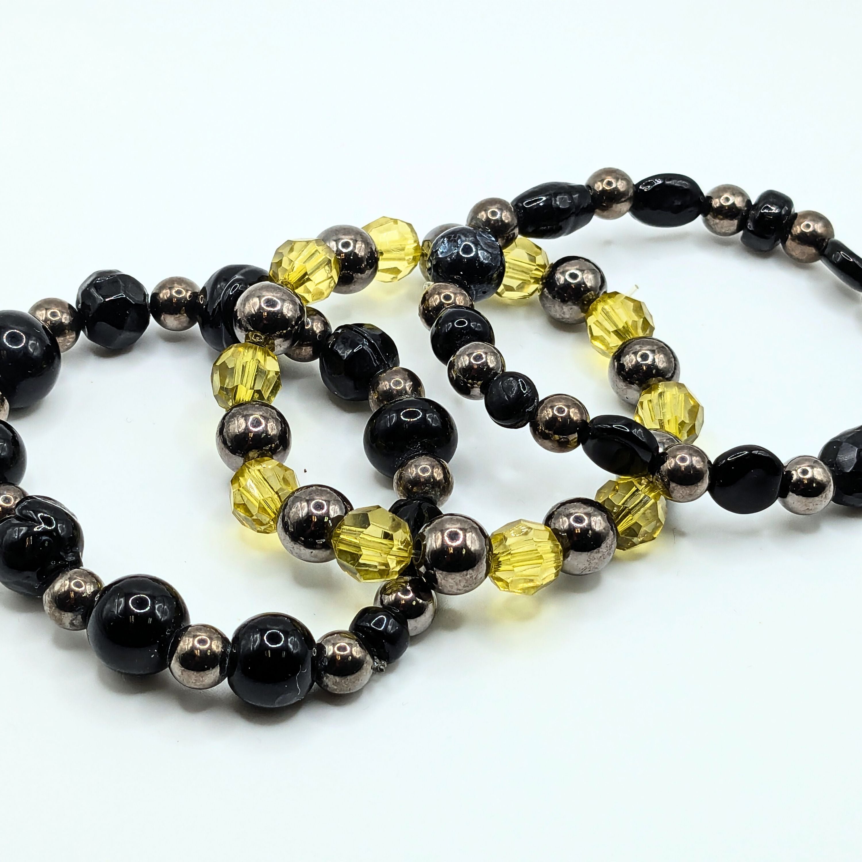 Black Mix Beaded Bracelets for Women Jewelry Boho Beaded 3 Stacked Set image 3