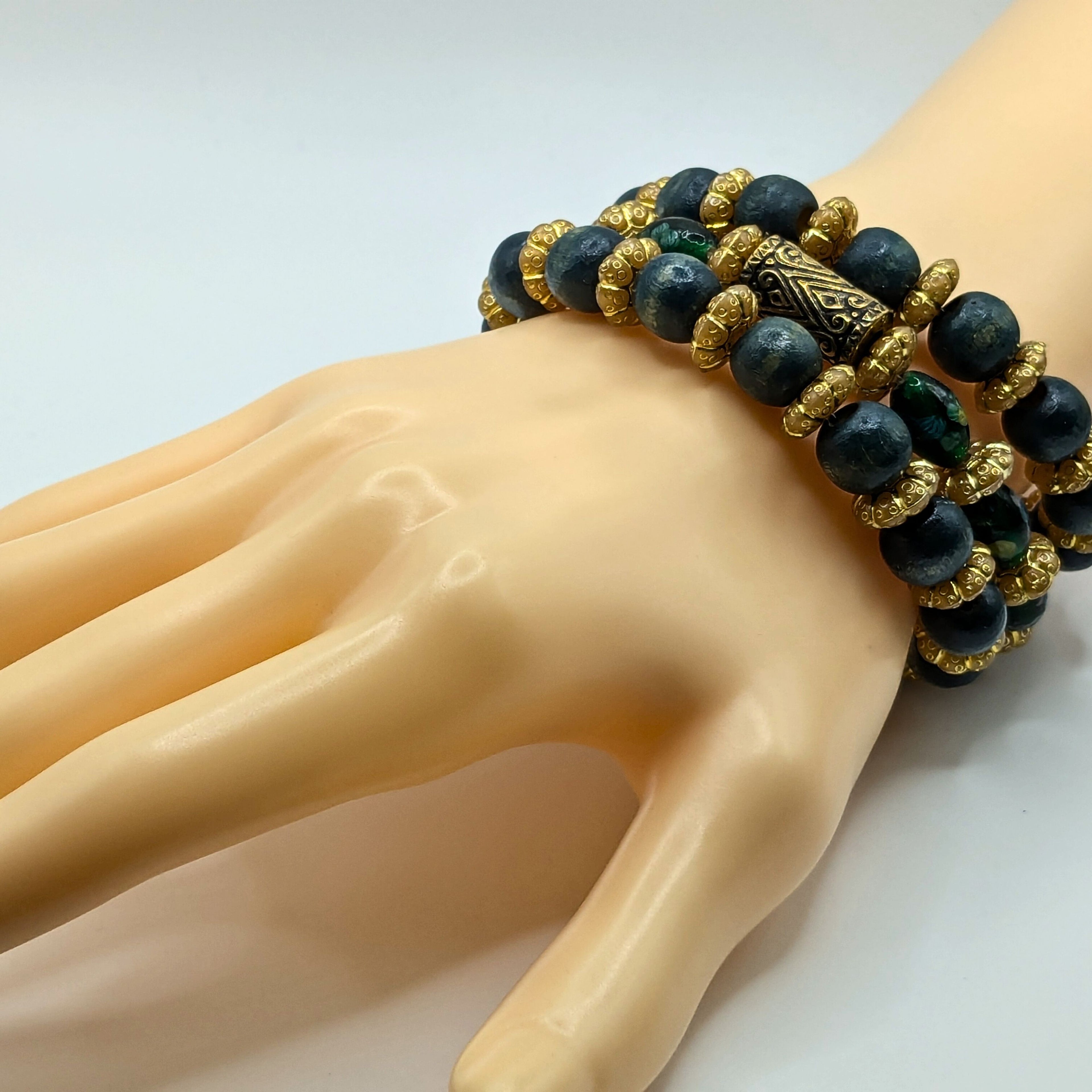 Deep Teal Beaded Bracelets for Women Jewelry Boho Beaded 3 Stacked Set image 1