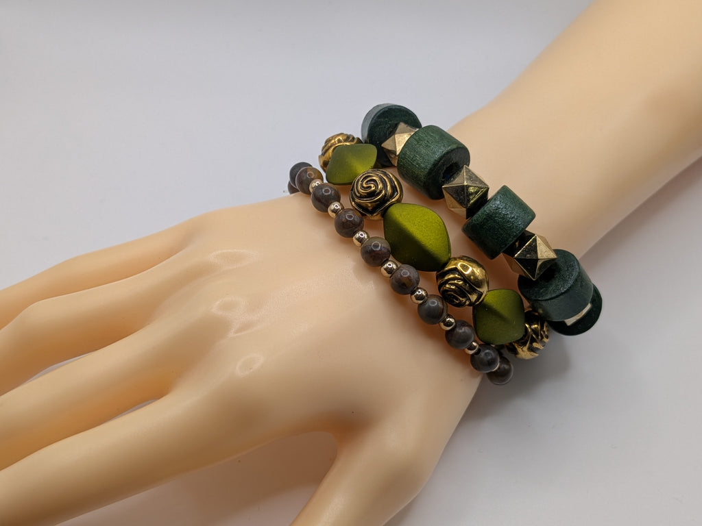 Green Beaded Bracelets for Women Jewelry Boho Beaded 3 Stacked Set image 0