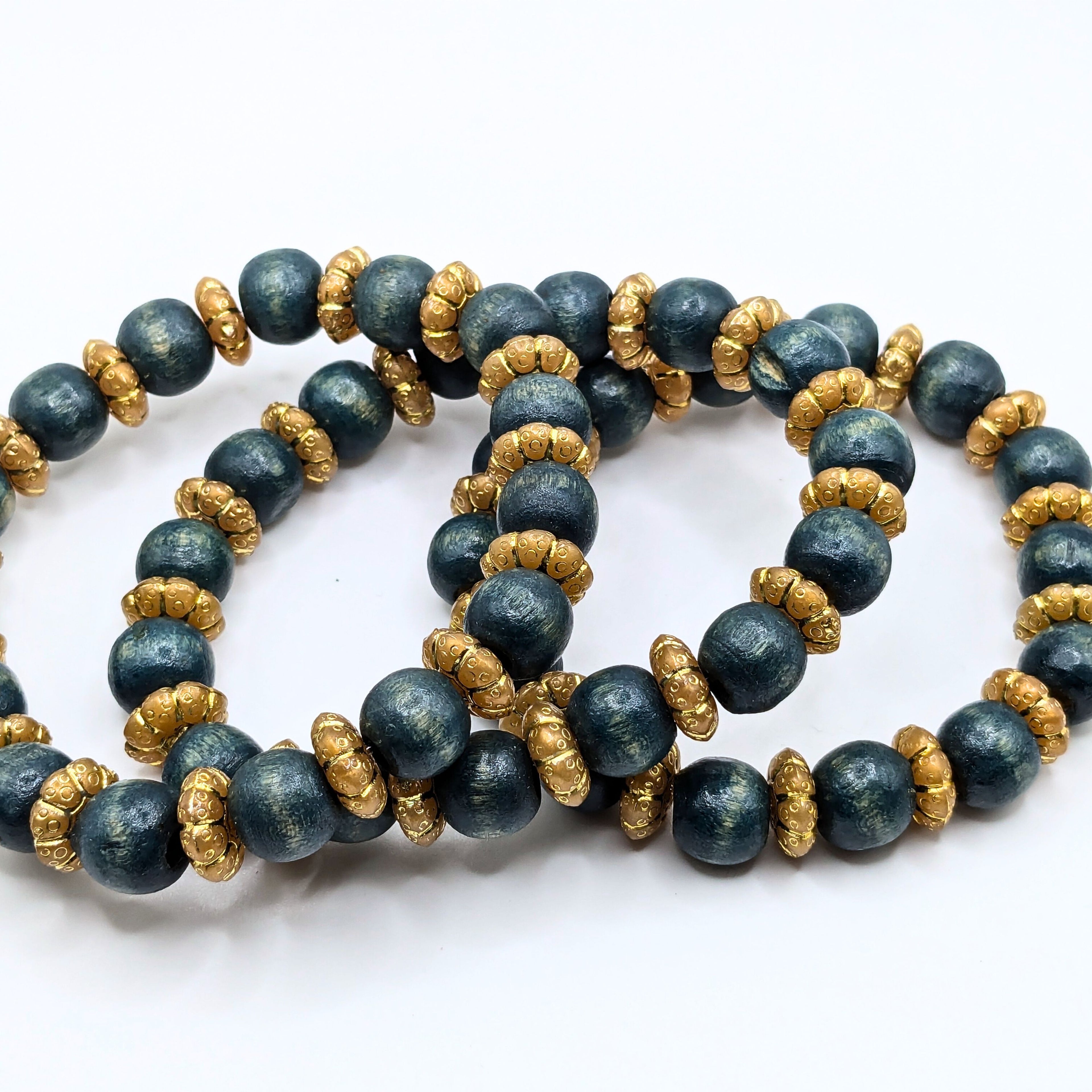 Deep Teal Beaded Bracelets for Women Jewelry Boho Beaded 3 Stacked Set image 3