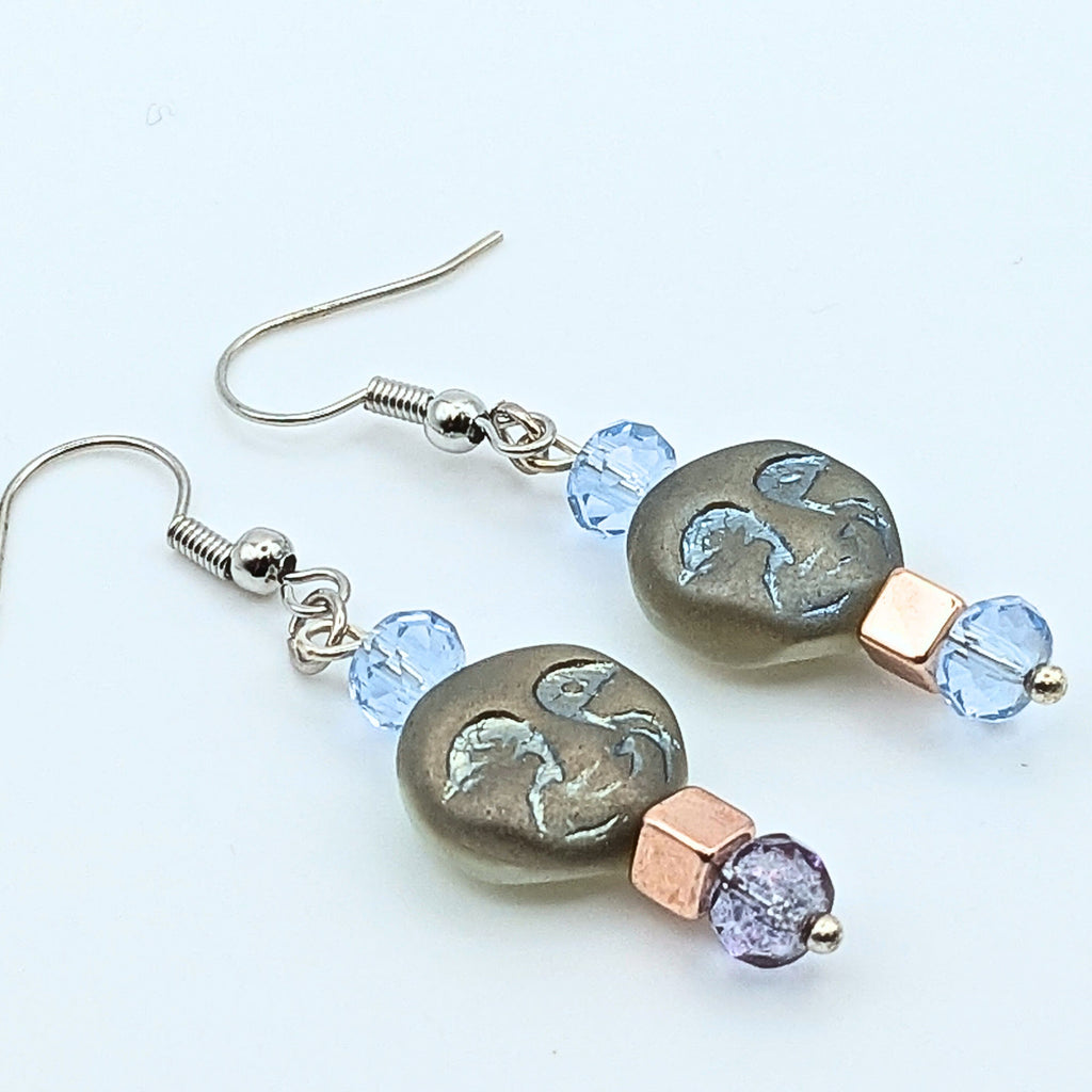 Czech Glass Moon Face Dangle Earrings image 1