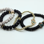 Black Beaded Bracelets for Women Jewelry Boho Beaded 4 Stacked Set image 3