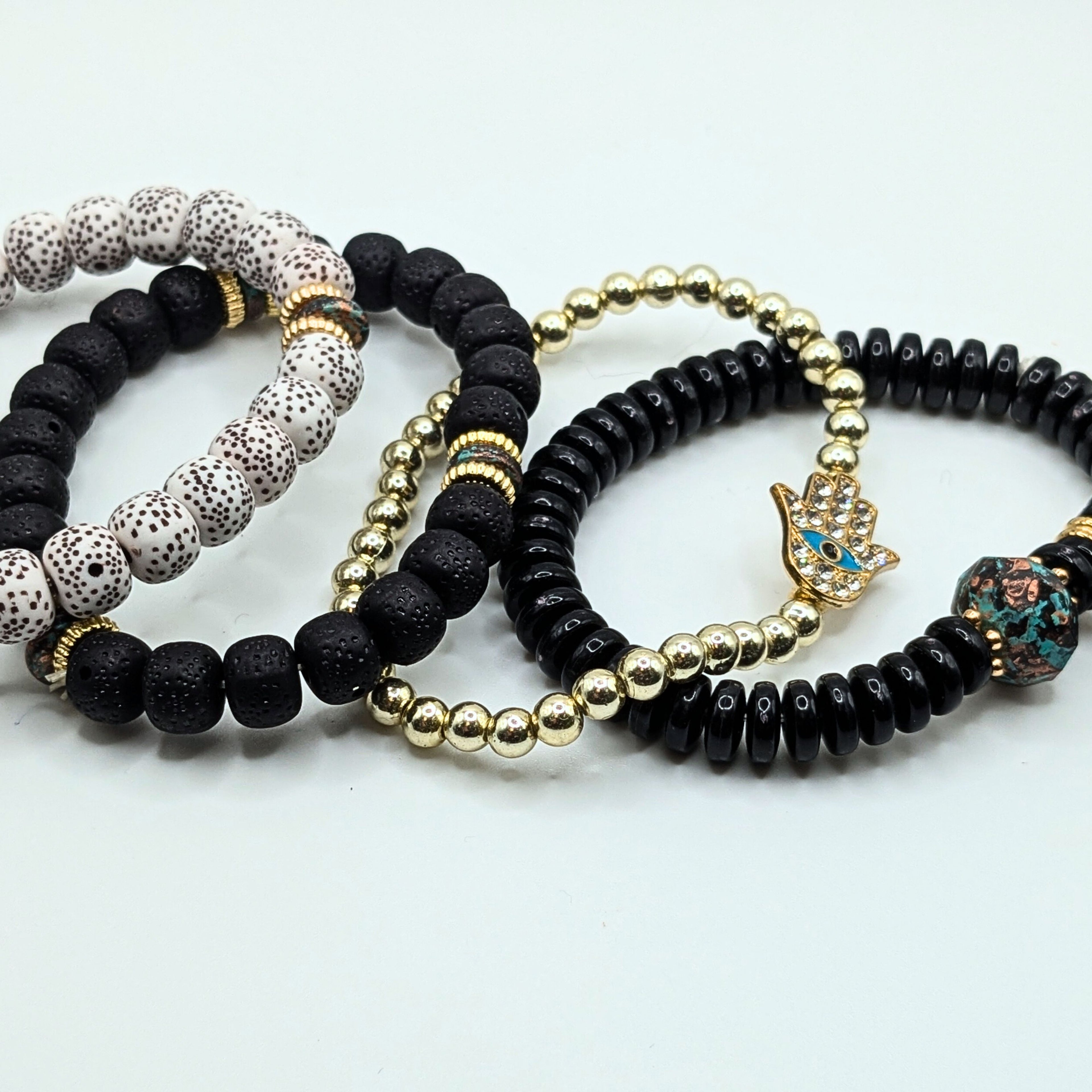 Black Beaded Bracelets for Women Jewelry Boho Beaded 4 Stacked Set image 3