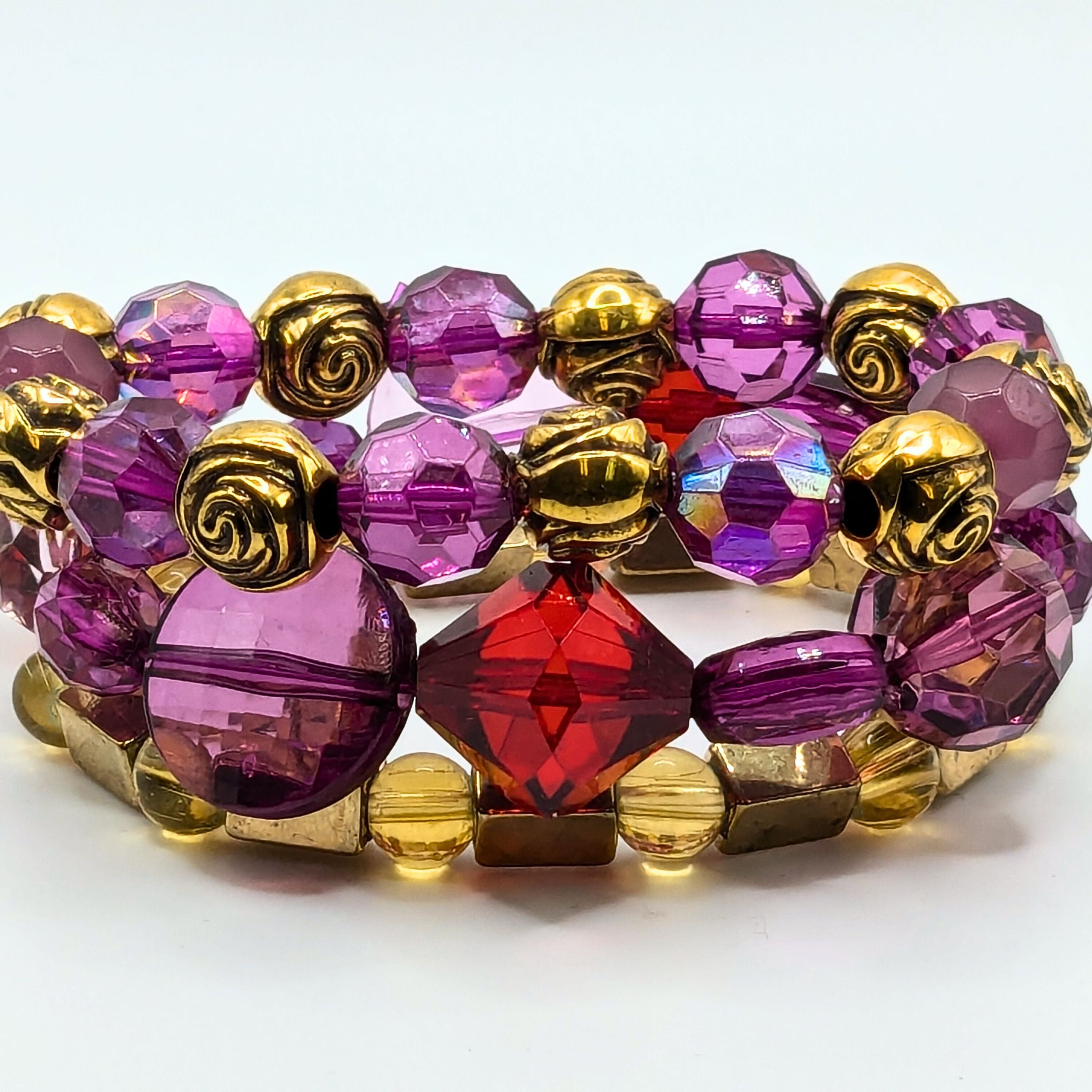 Purple Beaded Bracelets for Women Jewelry Boho Beaded 3 Stacked Set image 0