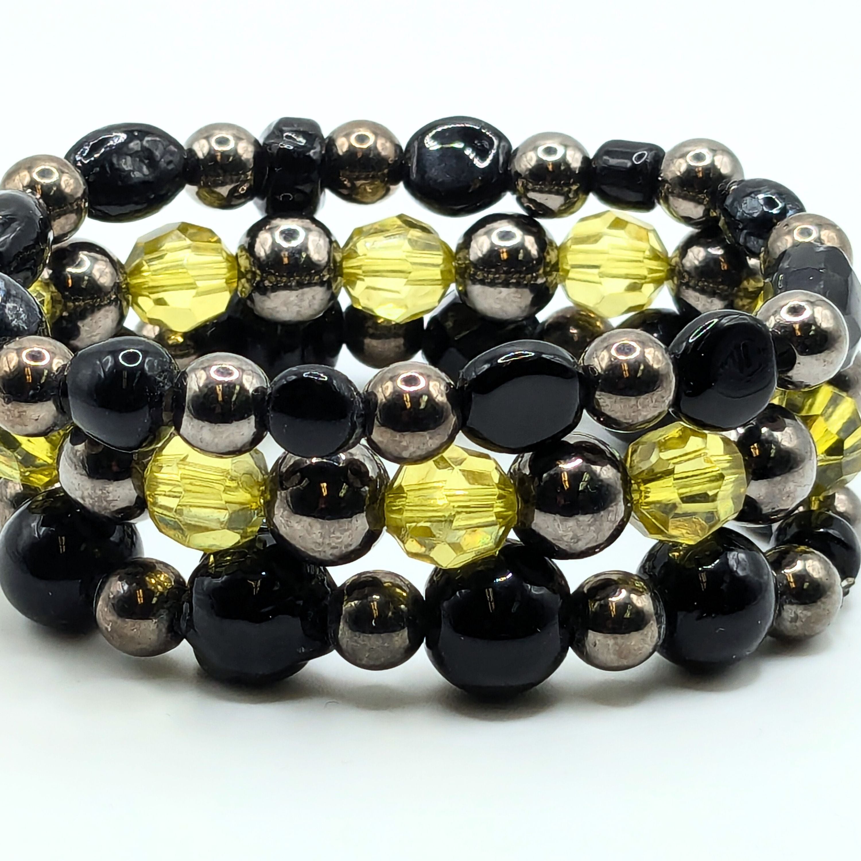 Black Mix Beaded Bracelets for Women Jewelry Boho Beaded 3 Stacked Set image 2