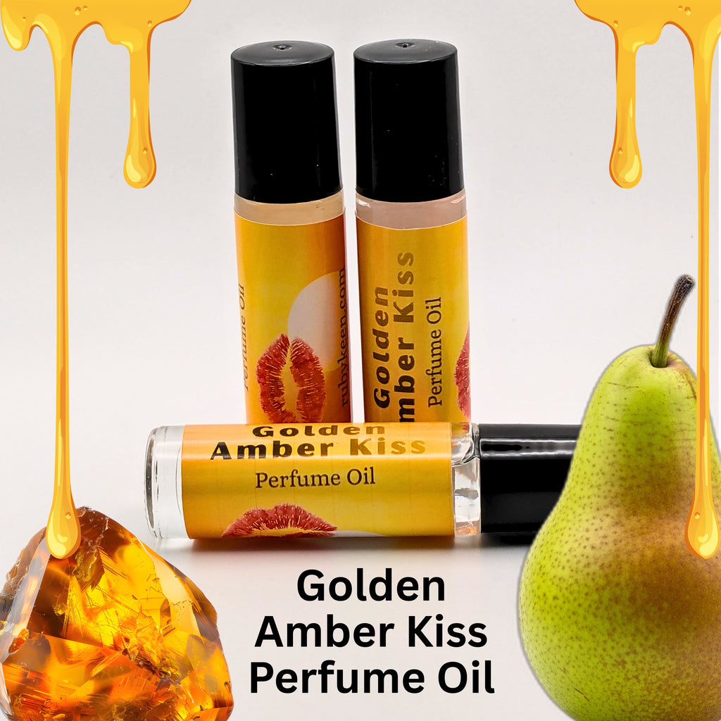 Golden Amber Kiss Perfume Oil, Ambrosia Pear Honey Scent, 7ml Rollerball image 0