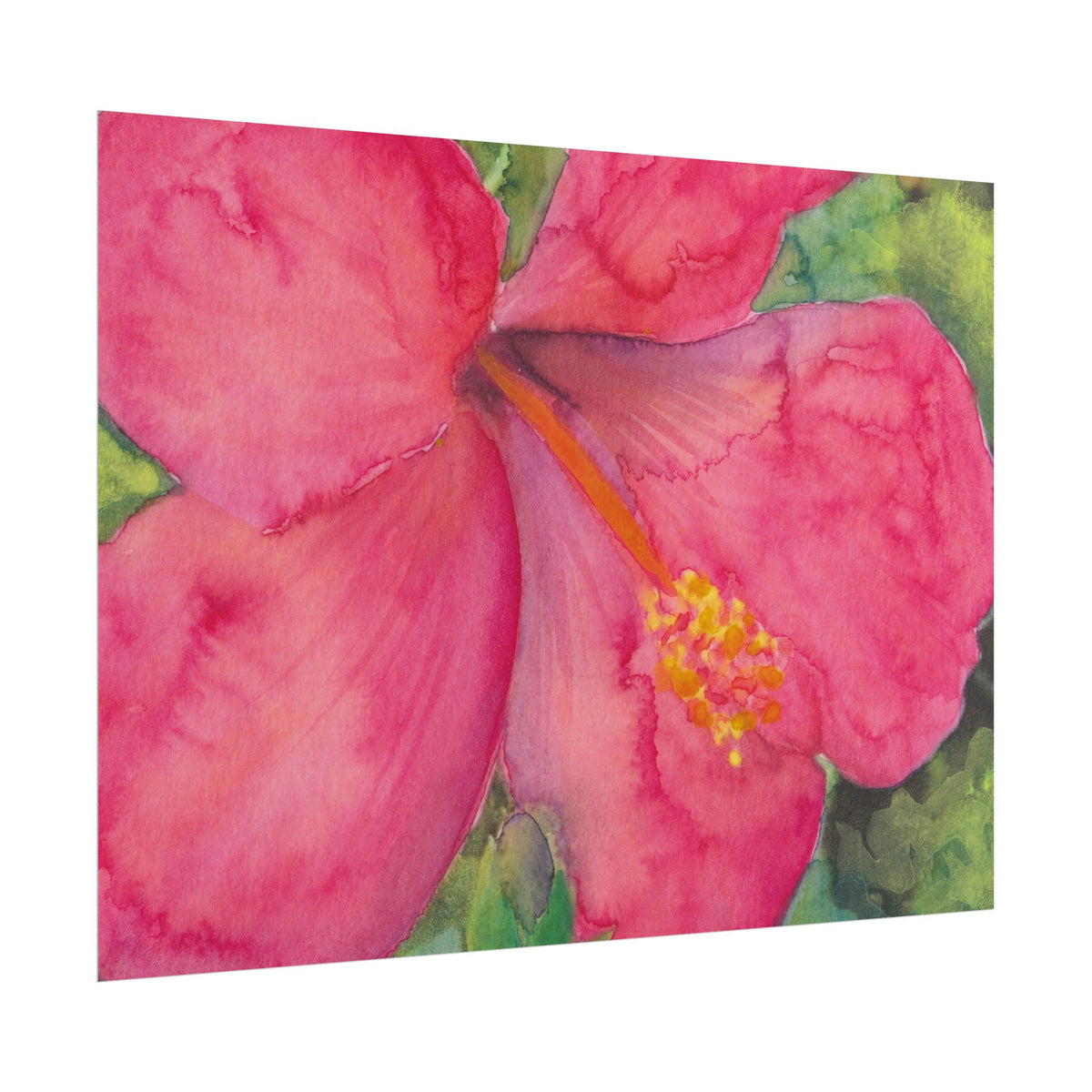 Pink Hibiscus Watercolor Art Print, Tropical Flower Wall Art, Pink Floral Botanical Poster, Vibrant Nature Artwork, Fine Art Decor