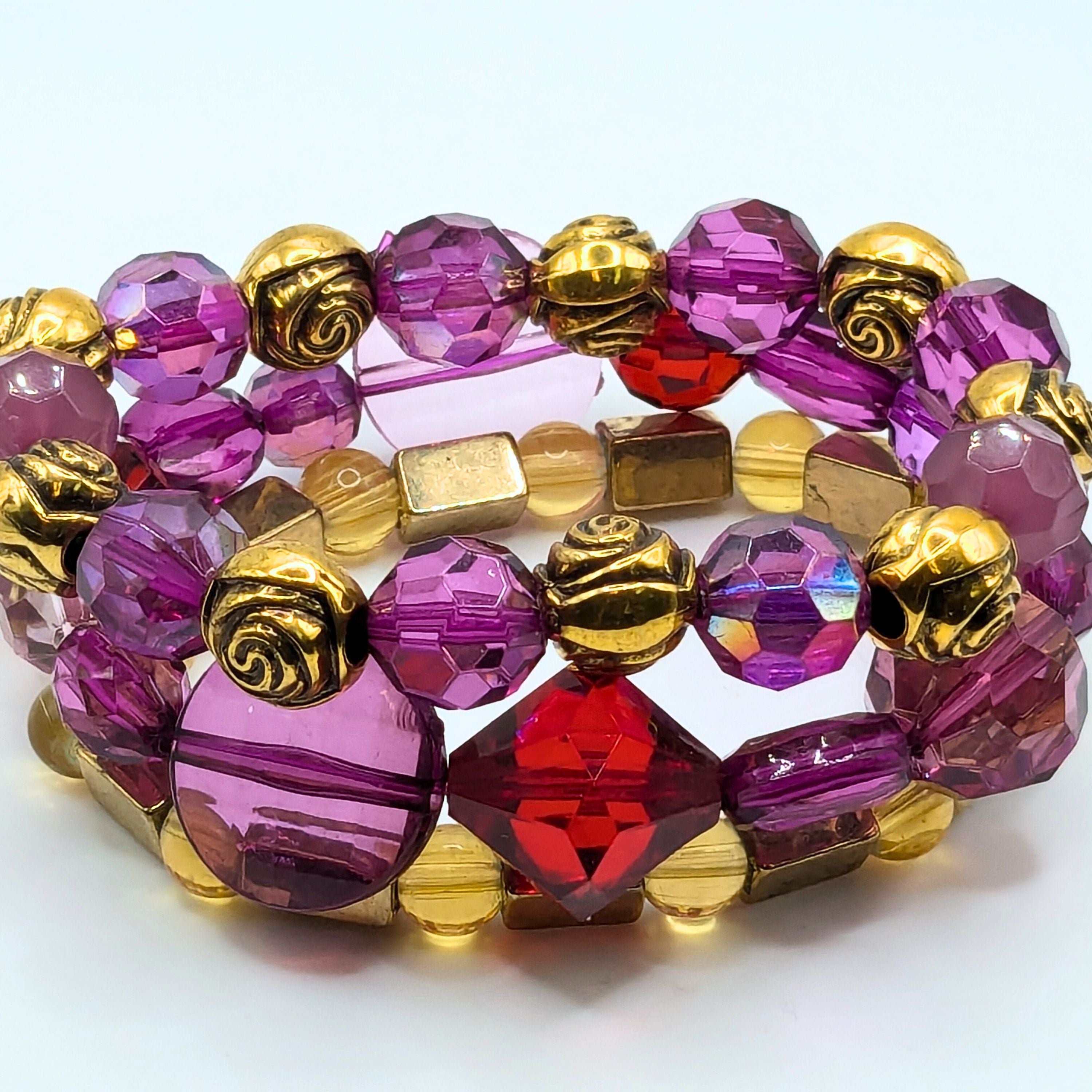 Purple Beaded Bracelets for Women Jewelry Boho Beaded 3 Stacked Set image 4