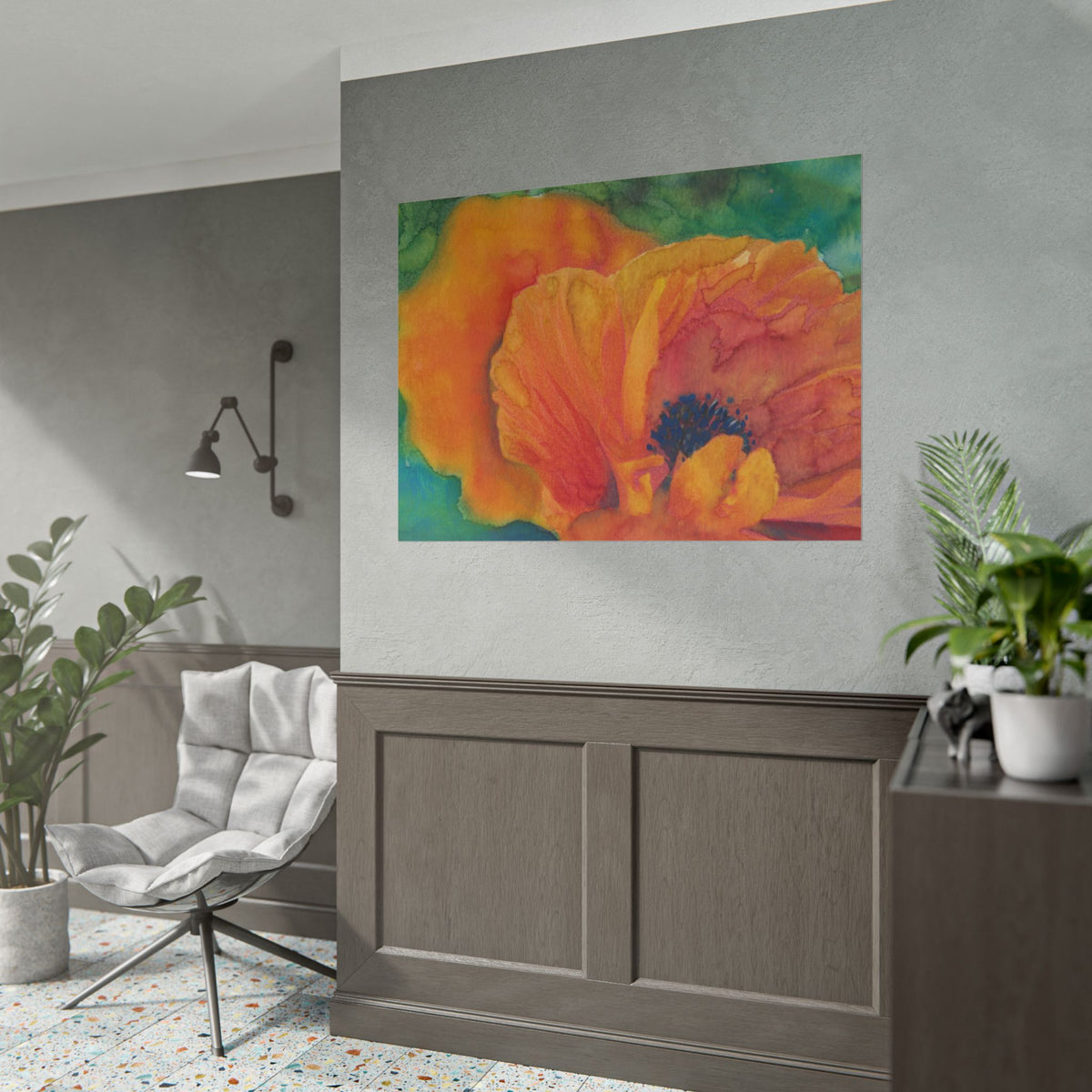 Orange Poppy Watercolor Art Print, Abstract Floral Wall Art, Orange Flower Botanical Poster, Painterly Fine Art Print, Nature Decor