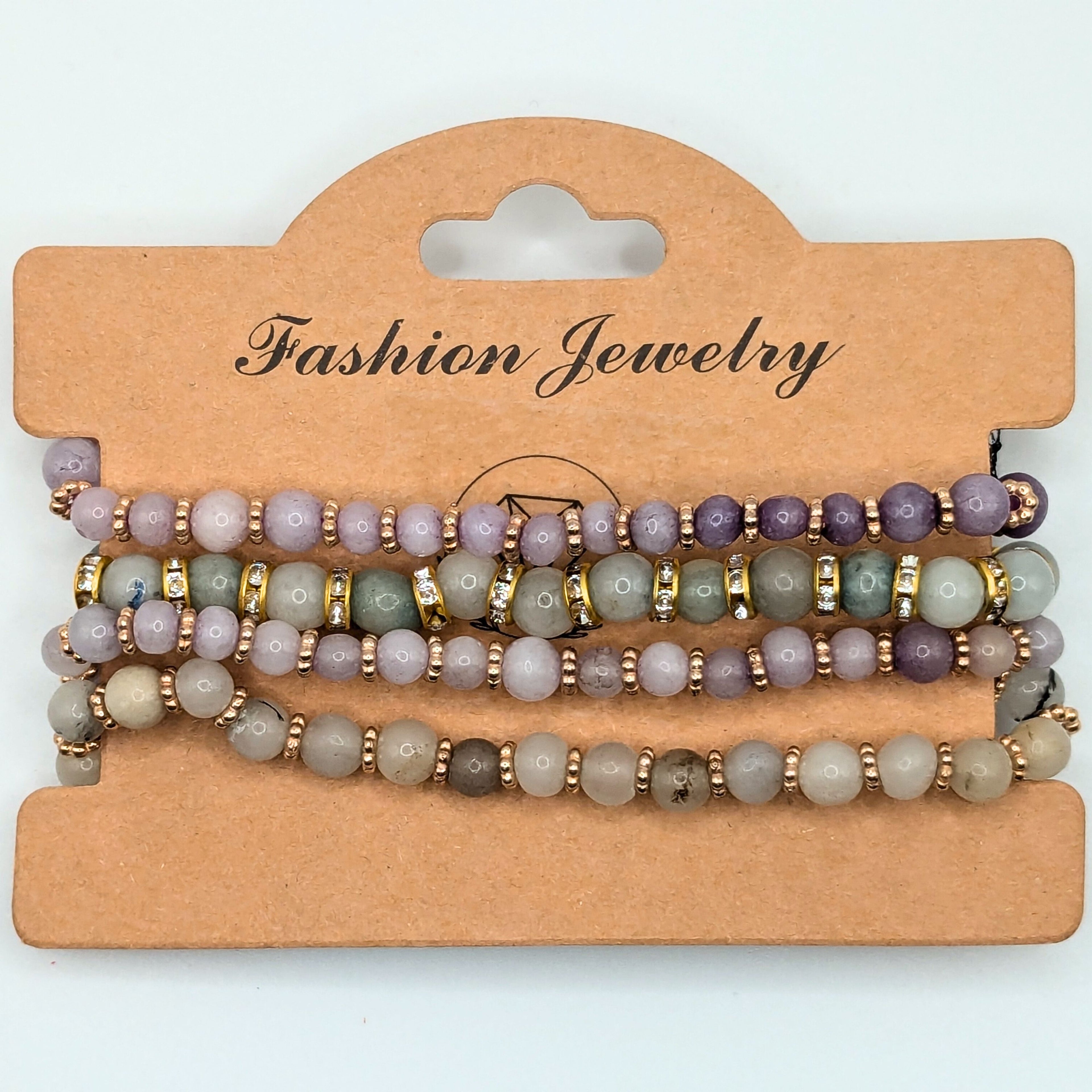 Gemstone Beaded Bracelets for Women Trendy Jewelry Boho 4 Stacked Set image 1