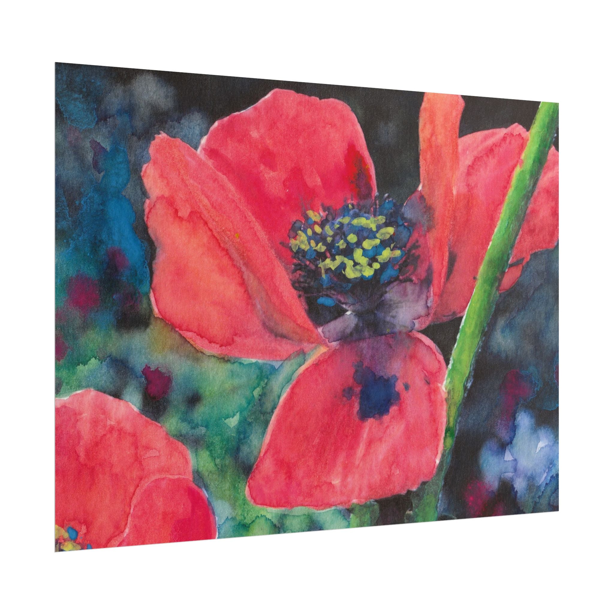 Red Poppy Flower Watercolor Poster, Red Poppy Wall Art, Floral Fine Art Print, Botanical Flower Decor, Dramatic Red Flower Artwork