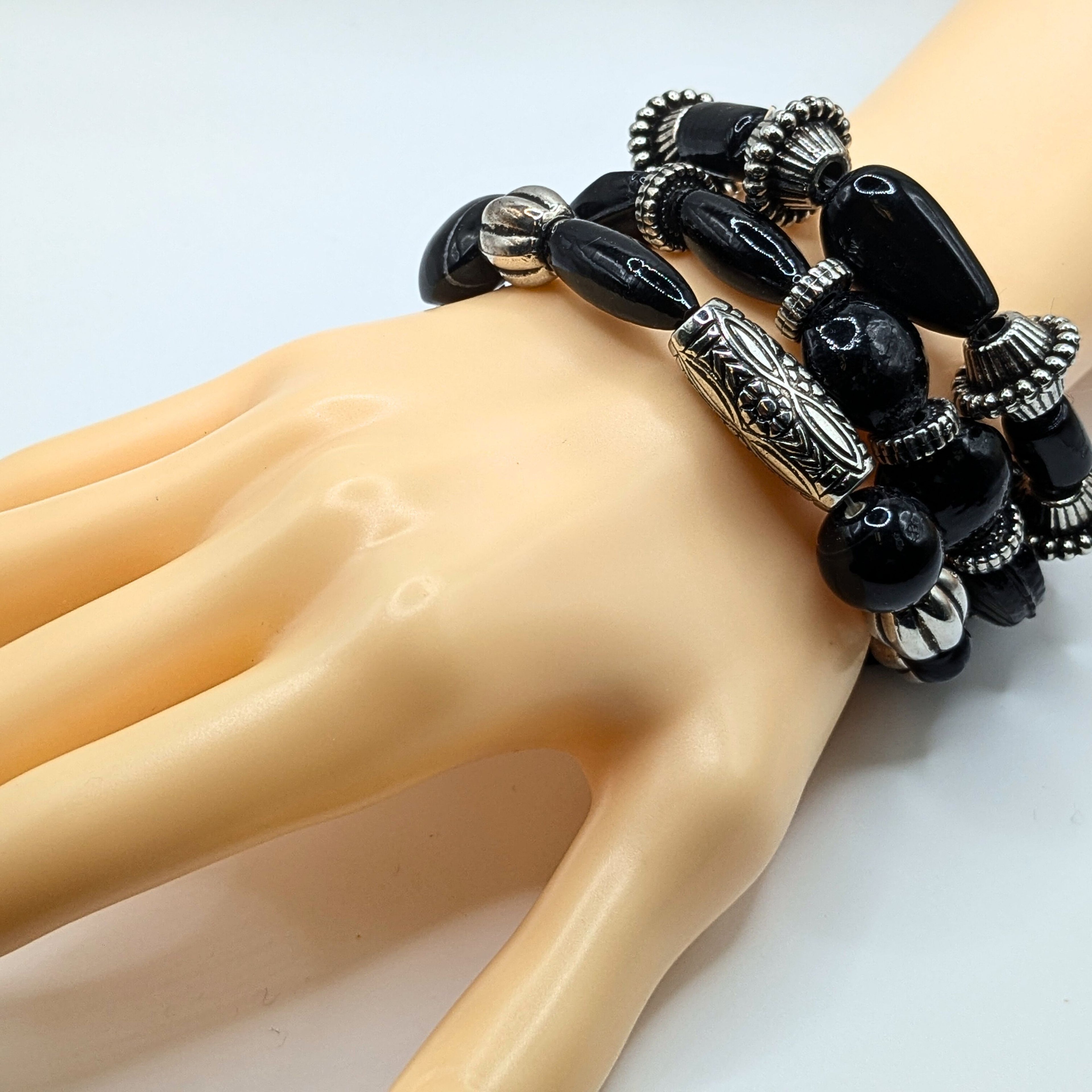 Black Beaded Bracelets for Women Jewelry Boho Beaded 3 Stacked Set image 0
