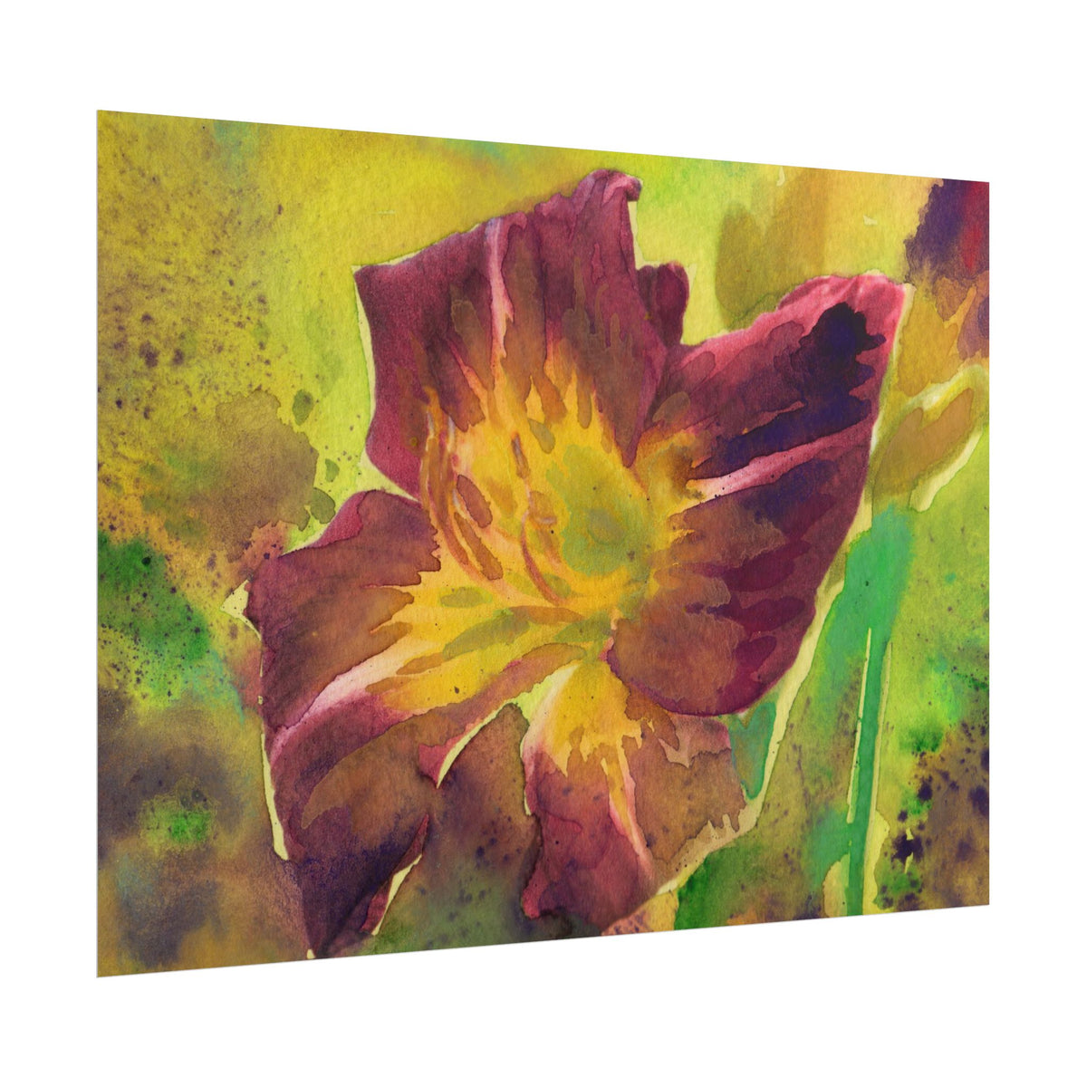 Purple Yellow Abstract Flower Watercolor Poster, Colorful Floral Wall Art, Modern Botanical Print, Abstract Flower Decor, Fine Art