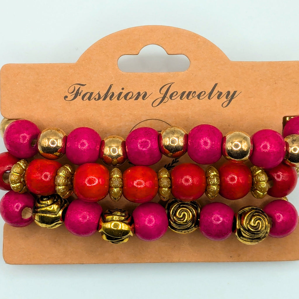 Hot Pink Beaded Bracelets for Women Jewelry Boho Beaded 3 Stacked Set image 2