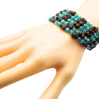 Light Blue And Brown Beaded Cuff Bracelet image 1
