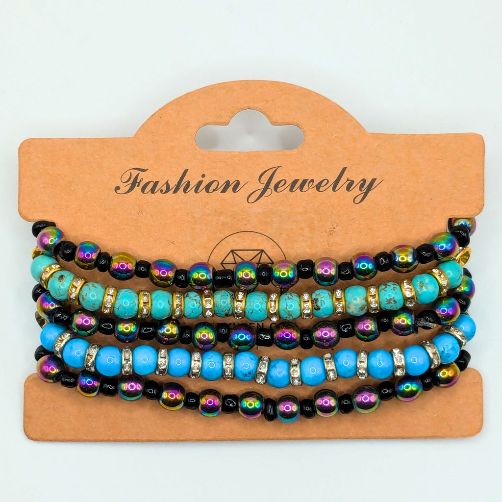 Light Blue Beaded Bracelets for Women Jewelry Boho Beaded 5 Stacked Set image 1