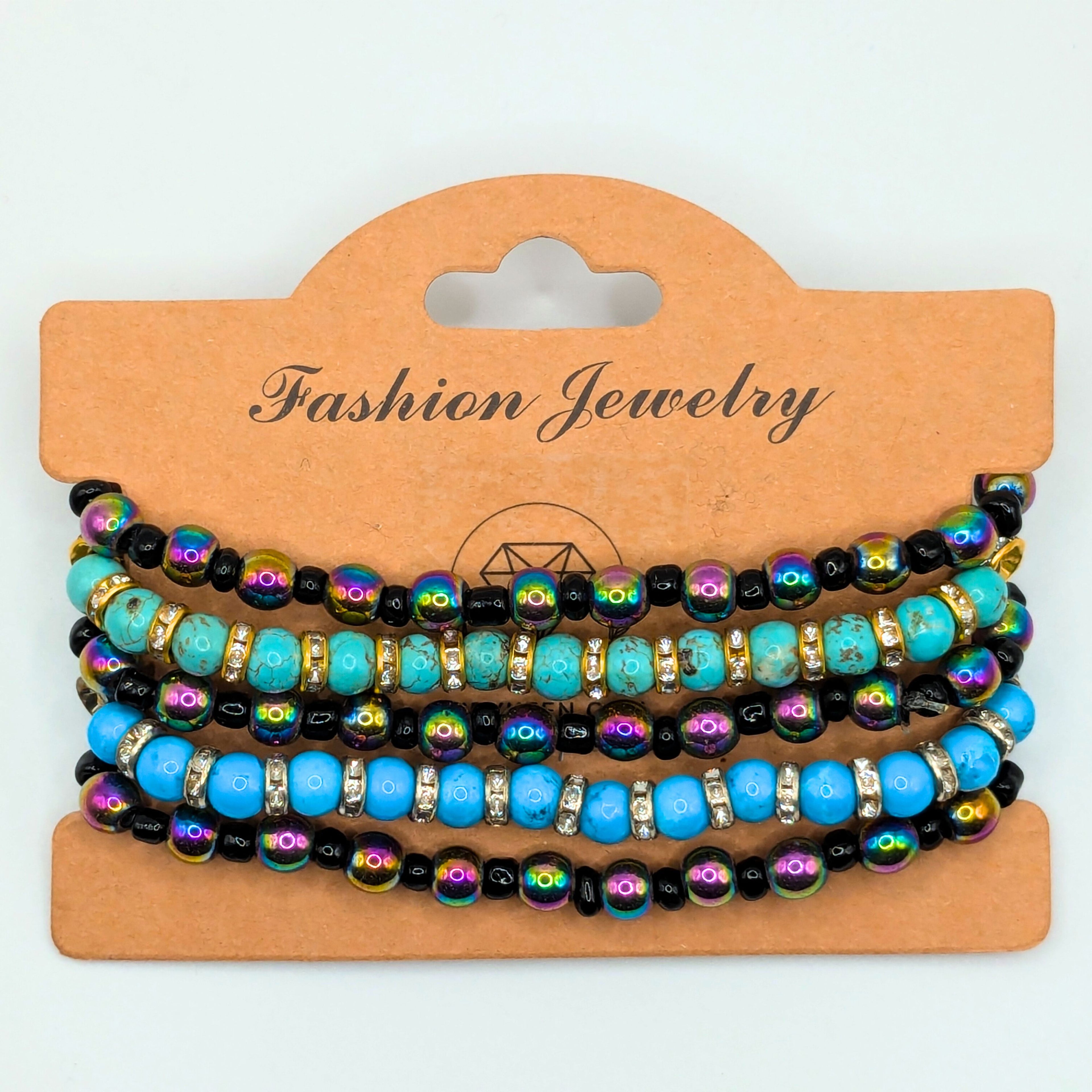 Light Blue Beaded Bracelets for Women Jewelry Boho Beaded 5 Stacked Set image 1