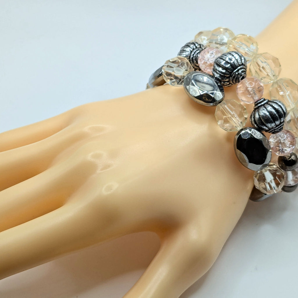 Silver Beaded Bracelets for Women Jewelry Boho Beaded 3 Stacked Set image 2