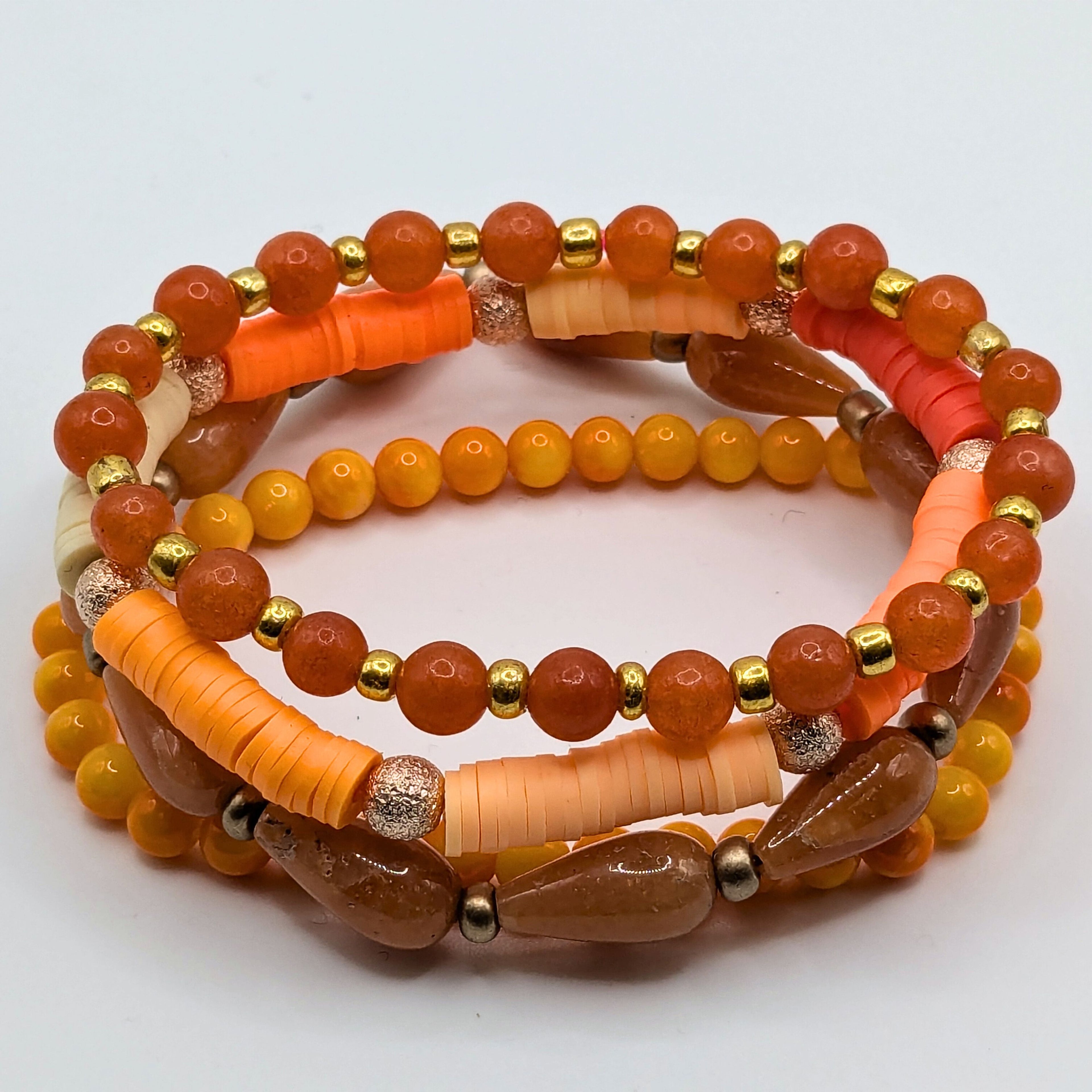 Orange Beaded Bracelets for Women Jewelry Boho Beaded 4 Stacked Set image 3