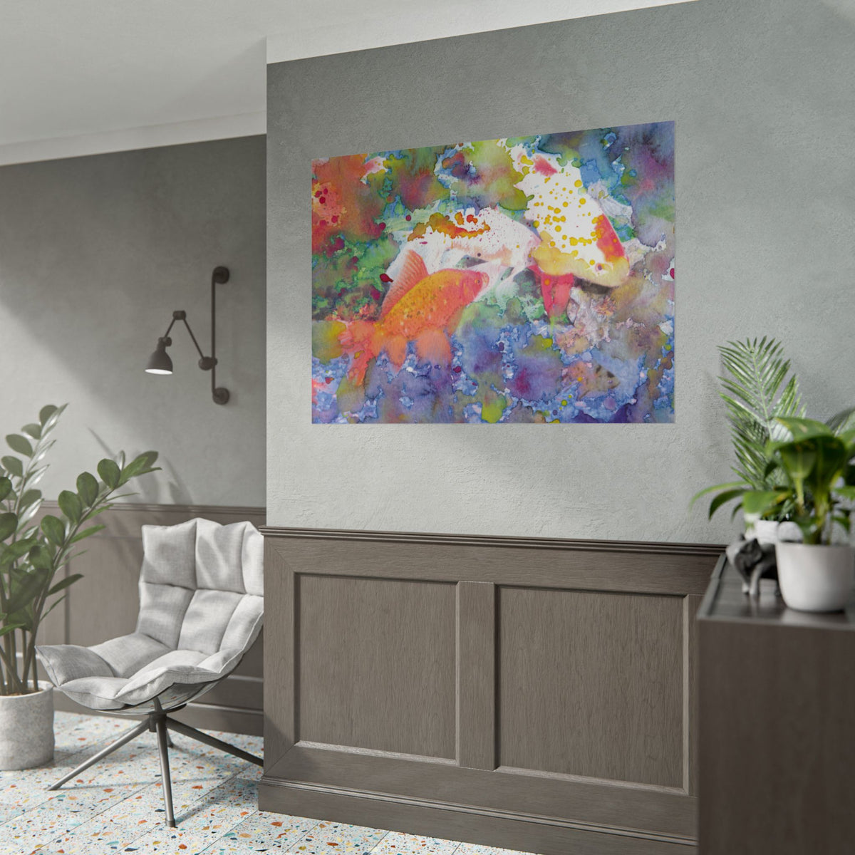 Koi Fish Wall Art, Colorful Watercolor Koi Fish Poster, Vibrant Aquatic Art Print, Japanese Fish Wall Decor, Colorful Home Decor