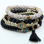 Black Beaded Bracelets for Women Jewelry Boho Beaded 4 Stacked Set image 0