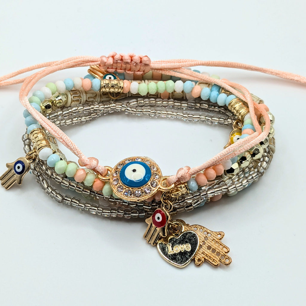Pink And Blue Beaded Bracelets for Women Jewelry Boho Beaded 6 Stacked Set image 3