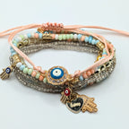 Pink And Blue Beaded Bracelets for Women Jewelry Boho Beaded 6 Stacked Set image 3