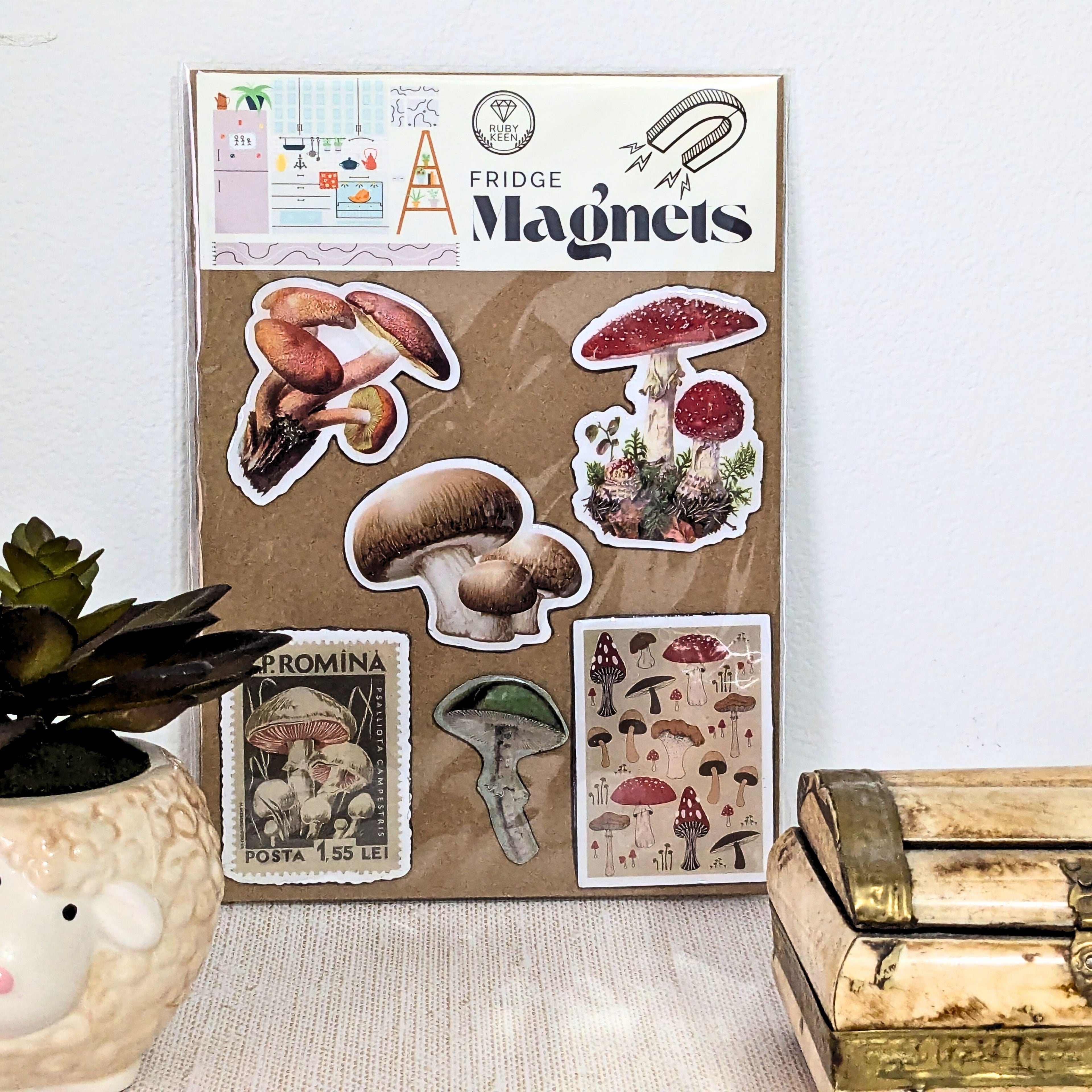 Nature Mushroom Fridge Magnets – Woodland Botanical Kitchen Decor image 2